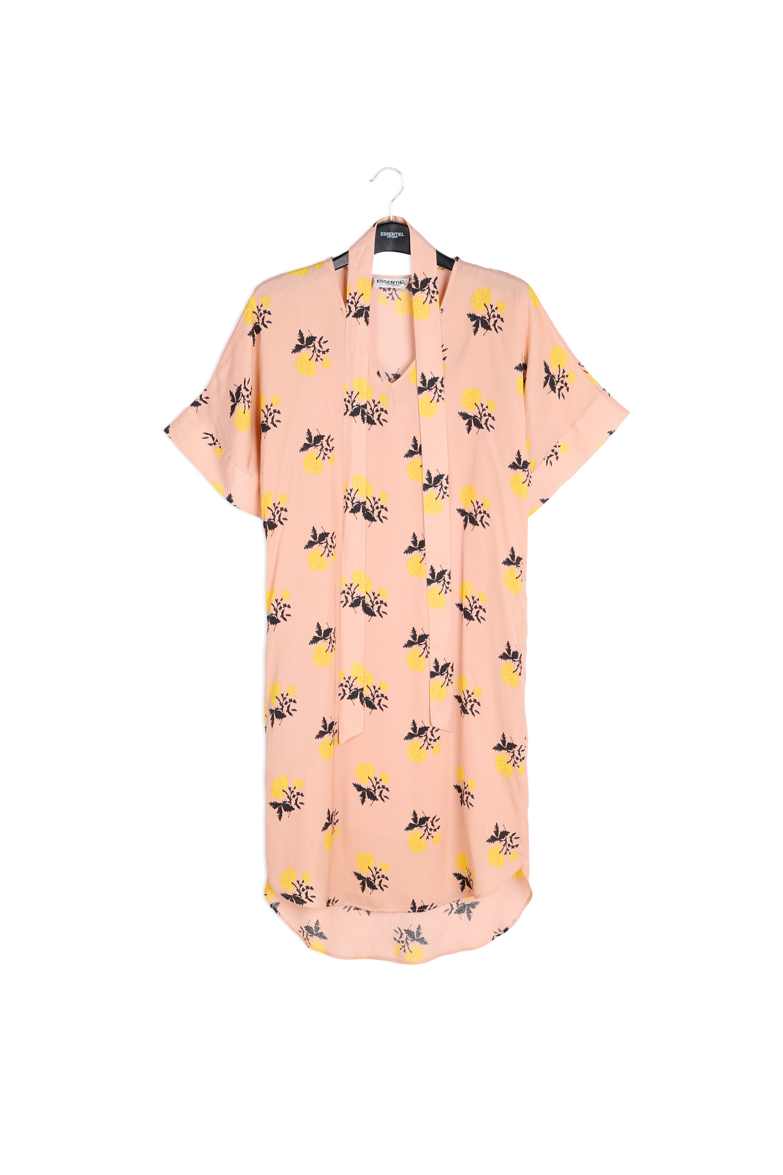 Peach floral print dress with curved hem RE—SSENTIEL | Essentiel second hand