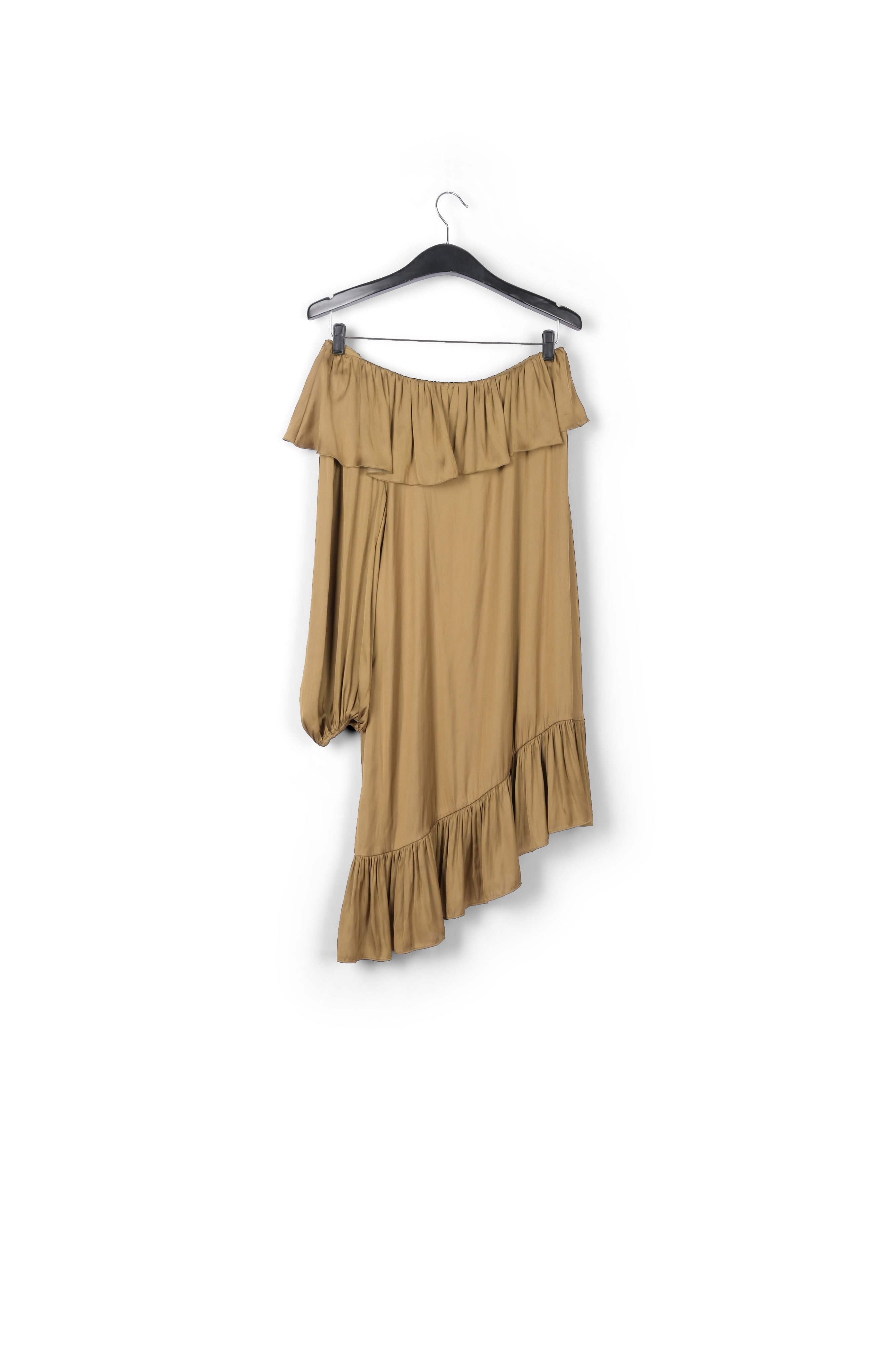 Bronze one-shoulder ruffled mini dress RE—SSENTIEL | Essentiel second hand