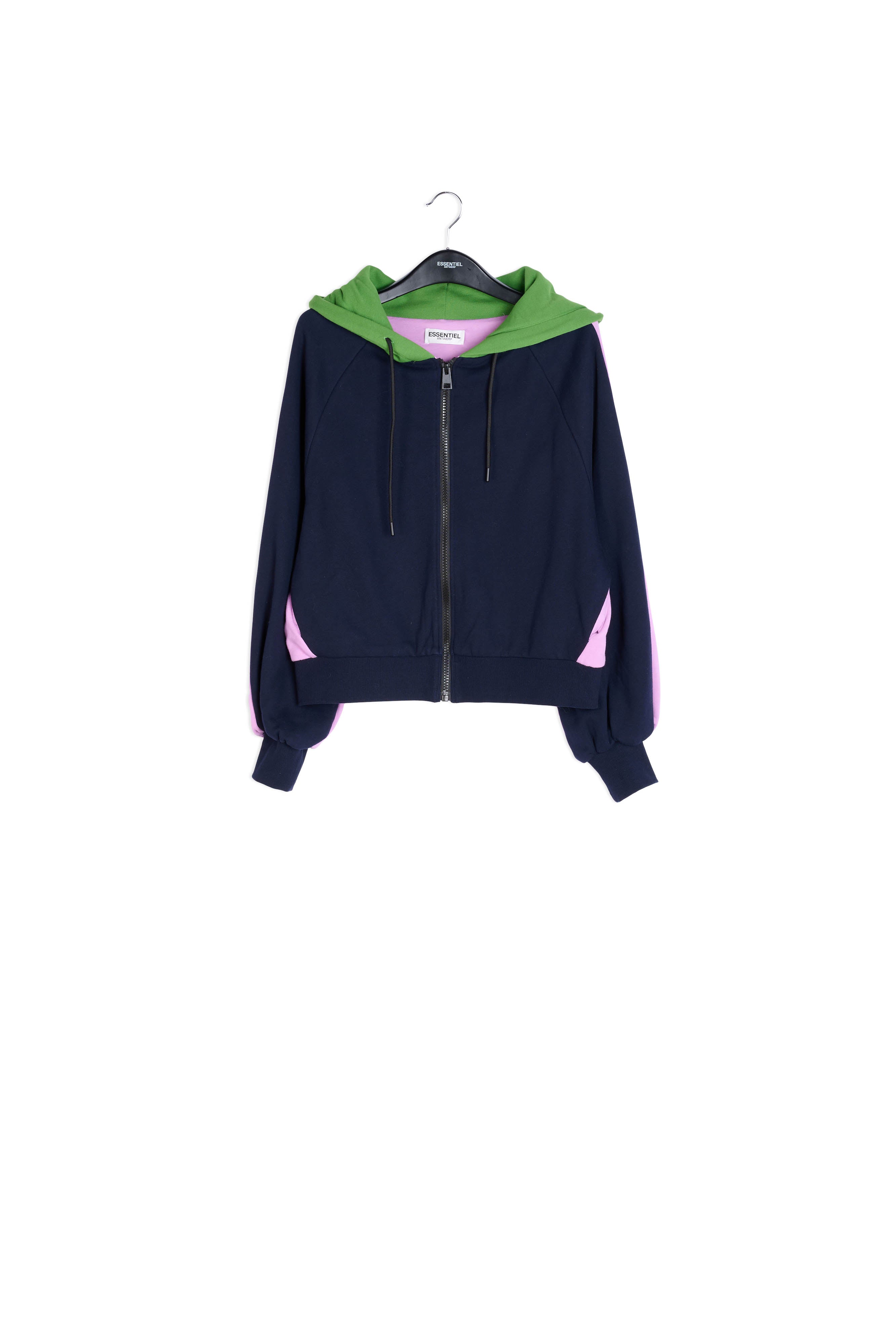 Navy blue, pink and green organic cotton zip-up hoodie RE—SSENTIEL | Essentiel second hand
