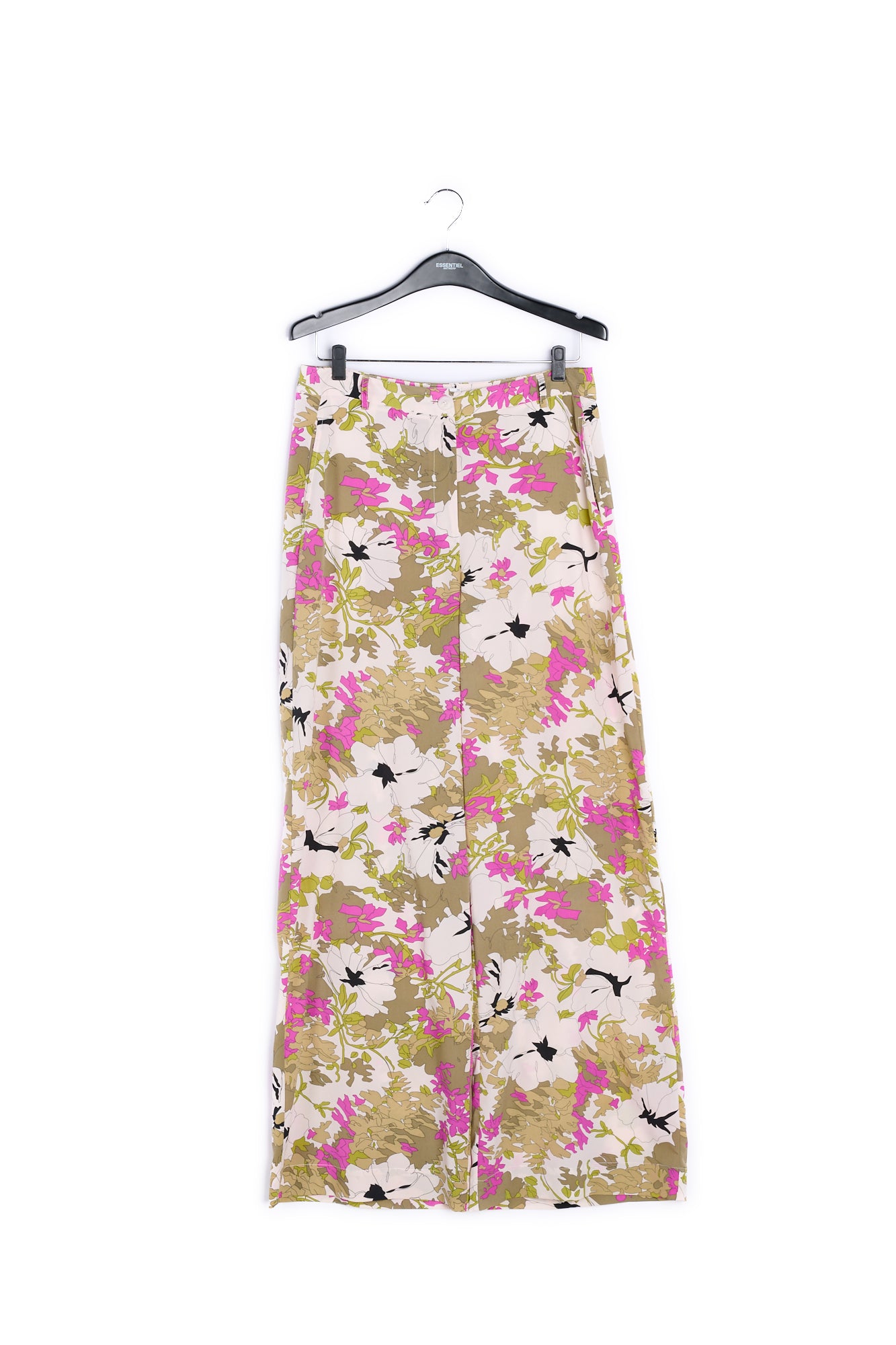 Khaki green, white and pink floral wide-leg pants RE—SSENTIEL | Essentiel second hand