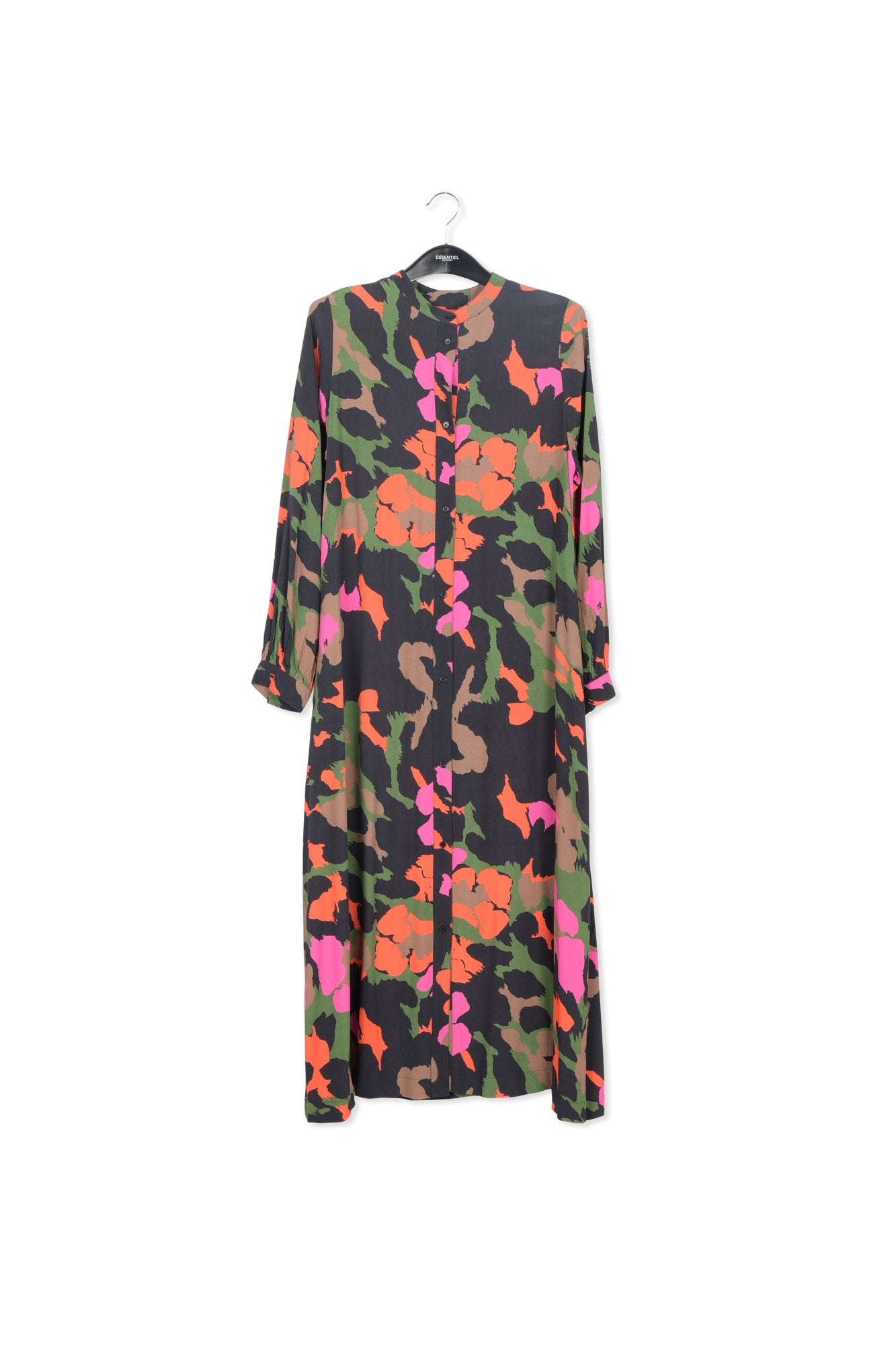 Black, brown and orange abstract print midi-length shirt dress RE—SSENTIEL | Essentiel second hand