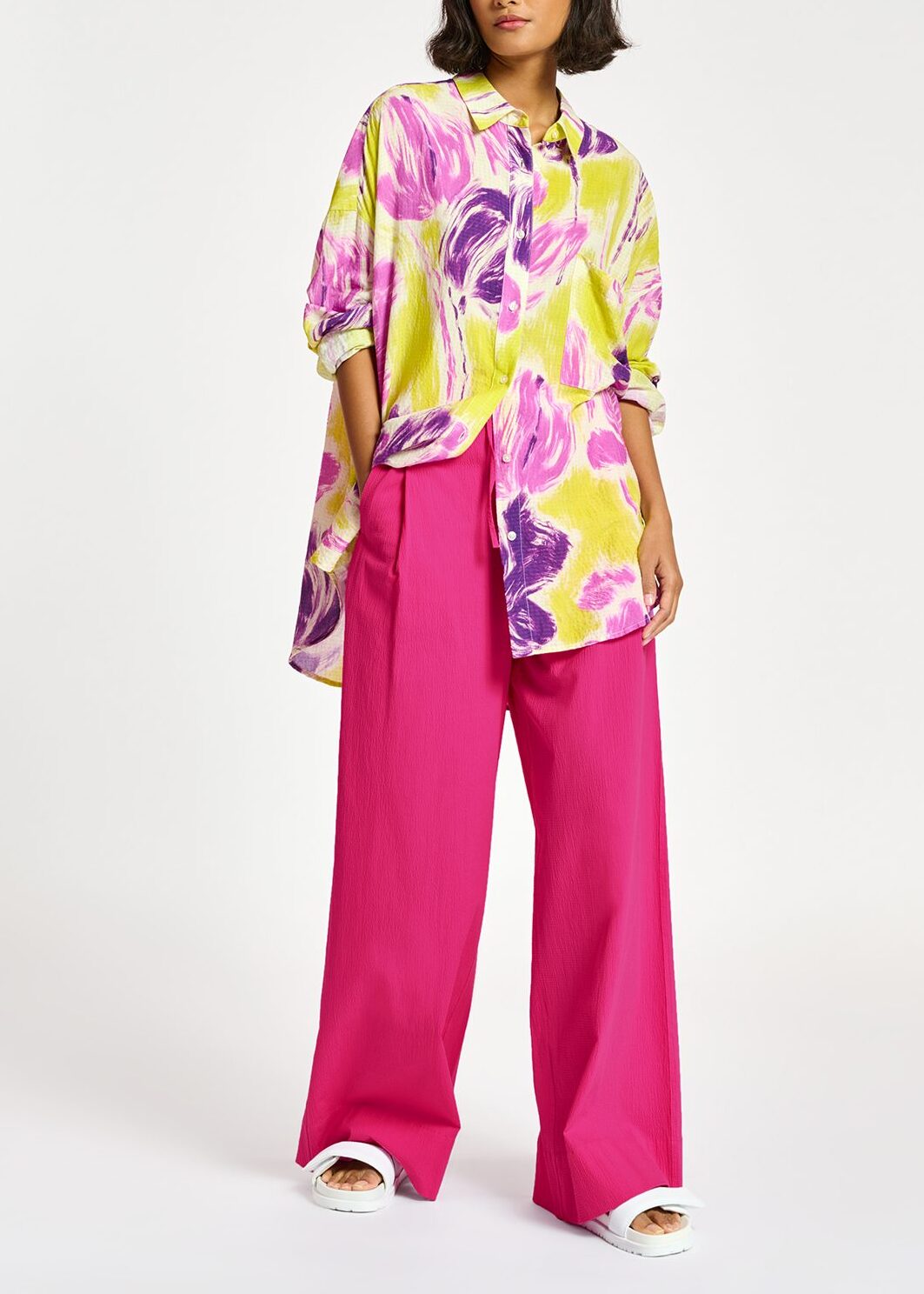 Yellow and purple floral print oversized shirt RE—SSENTIEL | Essentiel second hand