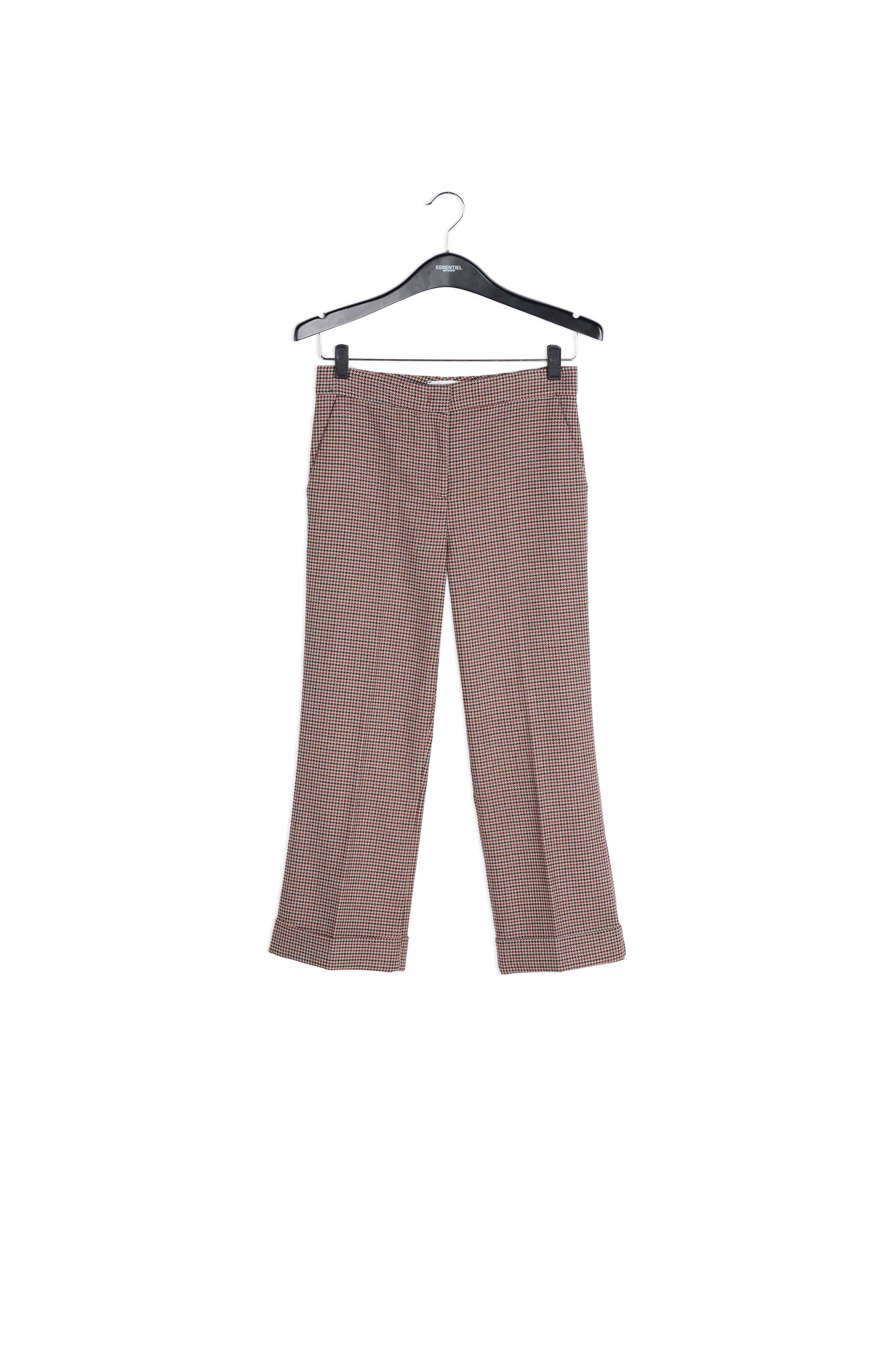 Pantalon 7/8ème pied-de-poule beige avec ourlet replié RE—SSENTIEL | Essentiel second hand