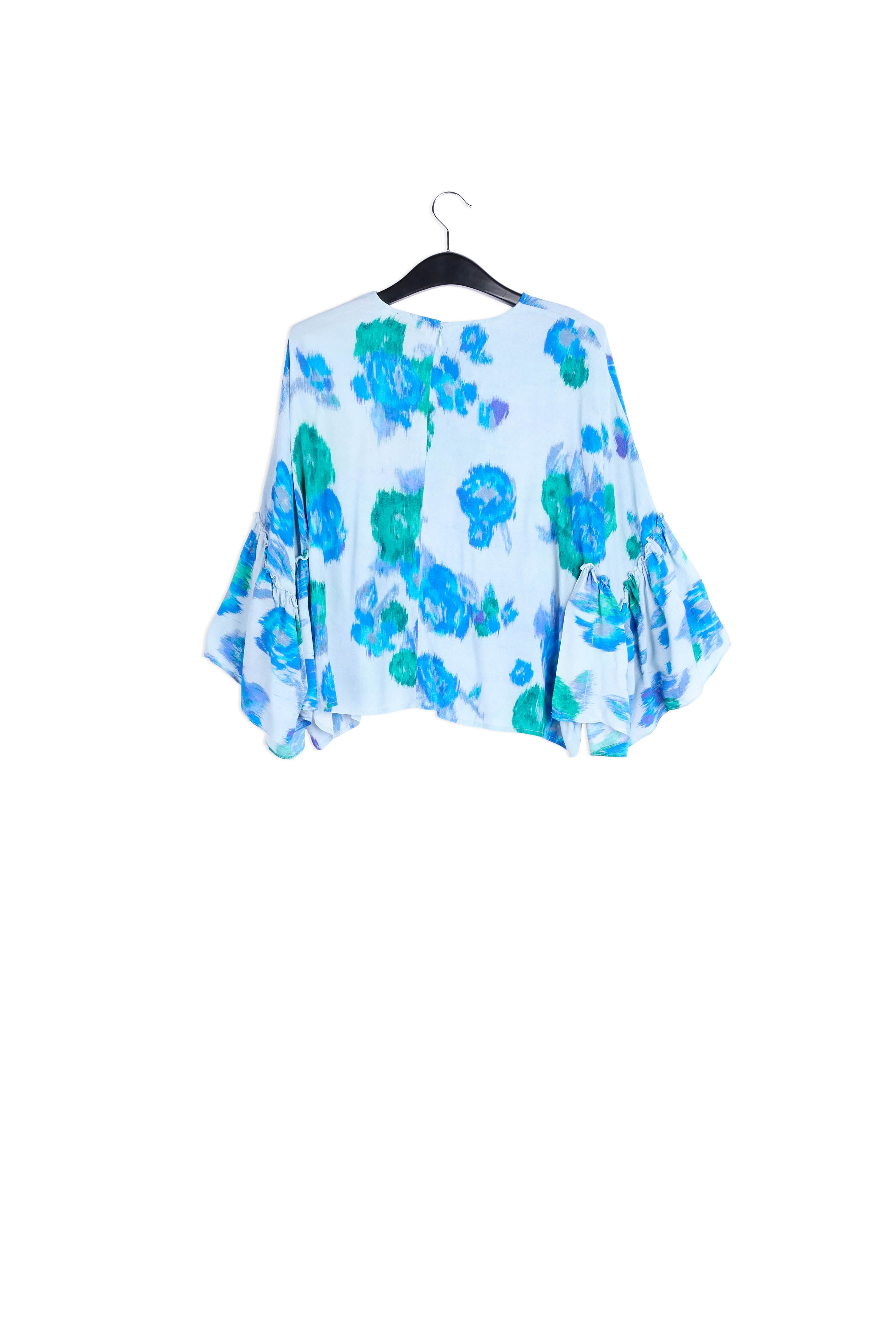 Lichtblauwe, blauwe en groene bloementop met volant RE—SSENTIEL | Essentiel second hand