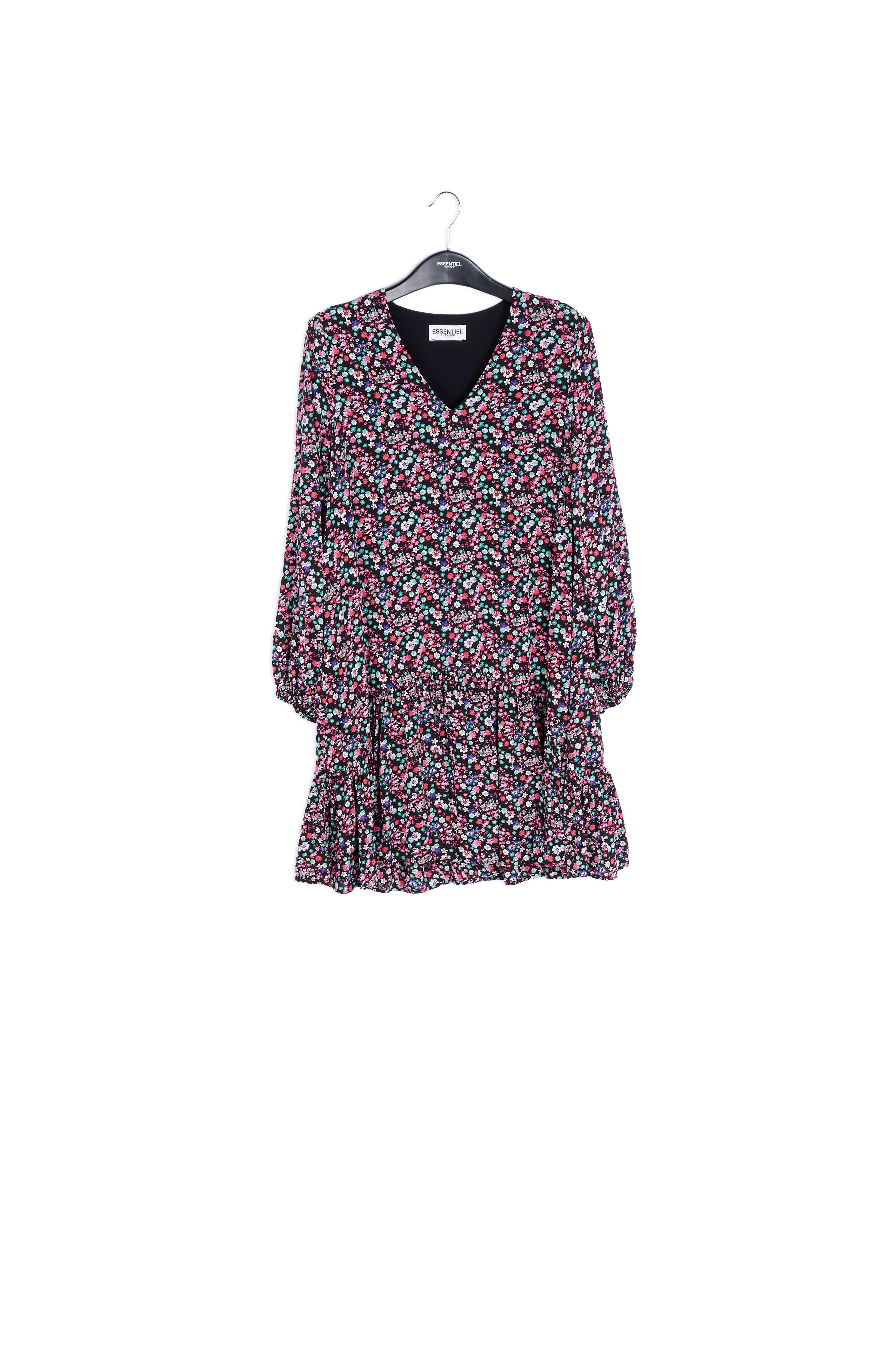 Black floral-print mini dress RE—SSENTIEL | Essentiel second hand