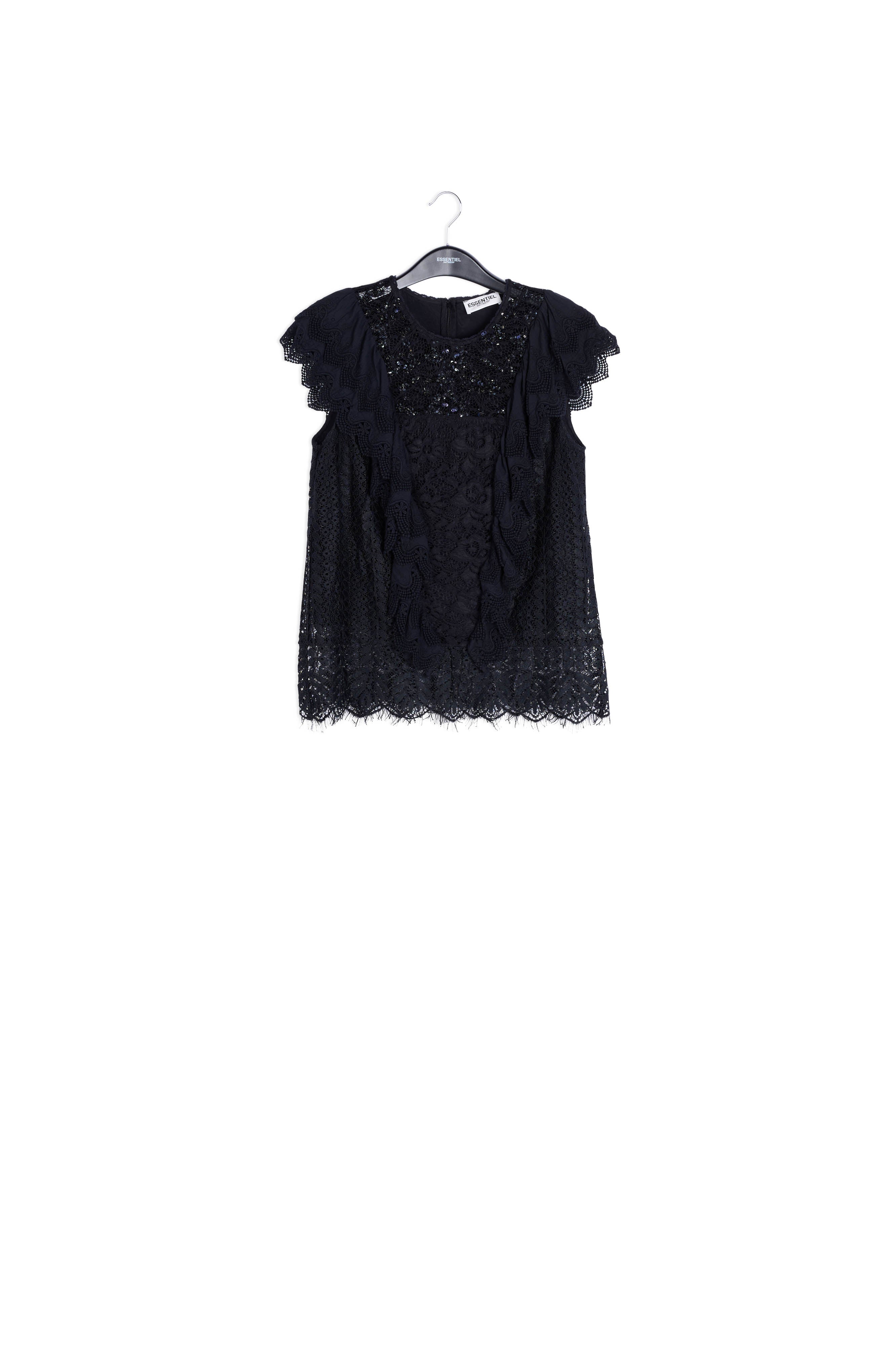 Top noir avec ruches et paillettes RE—SSENTIEL | Essentiel second hand