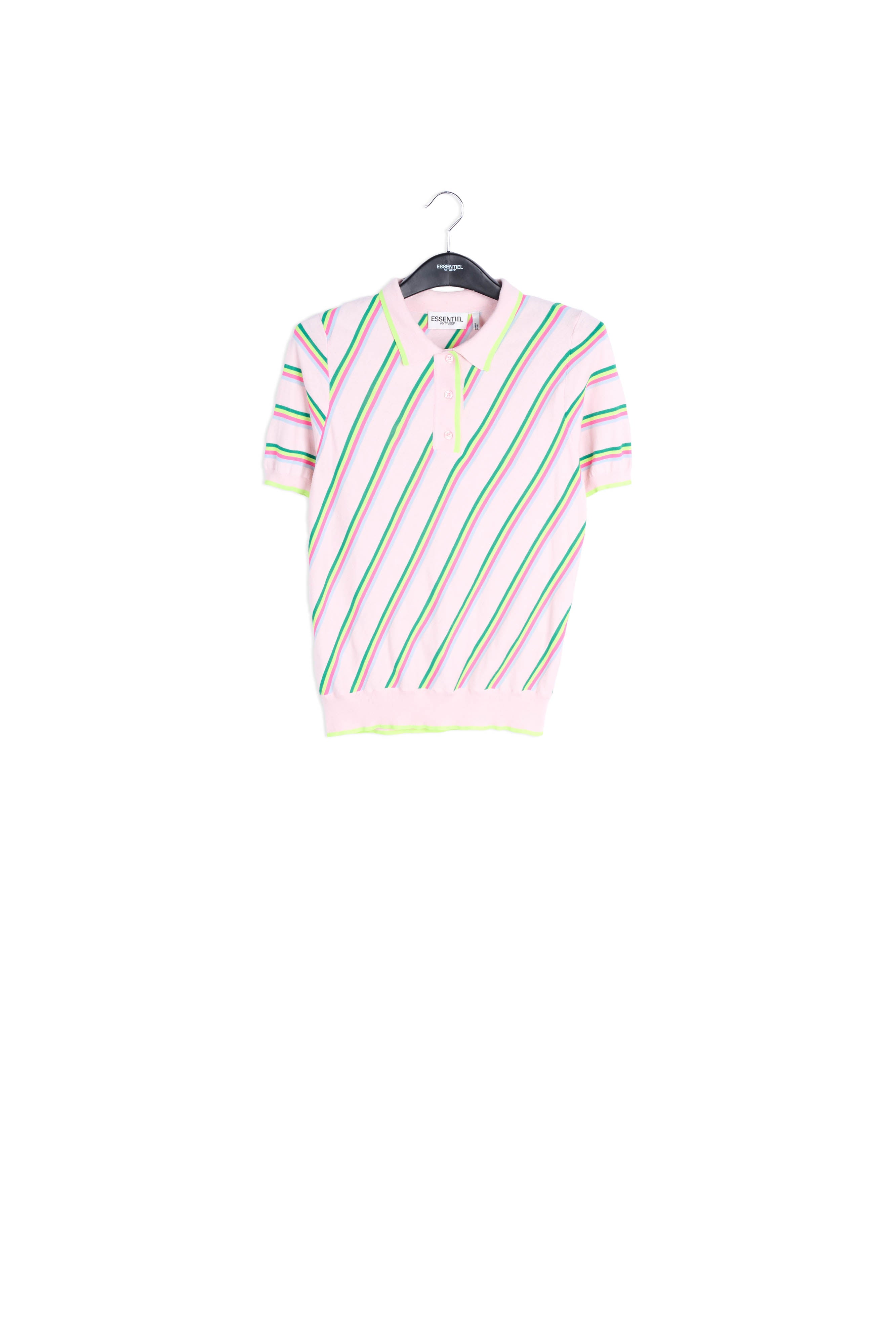 Light pink polo shirt with neon stripes RE—SSENTIEL | Essentiel second hand