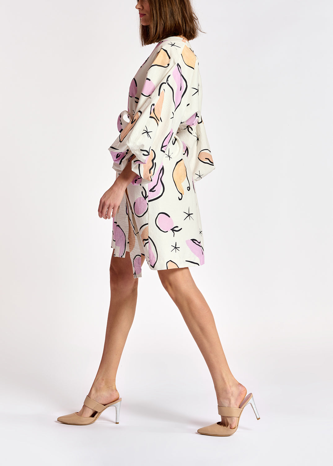 Witte mini-jurk met abstracte print RE—SSENTIEL | Essentiel second hand