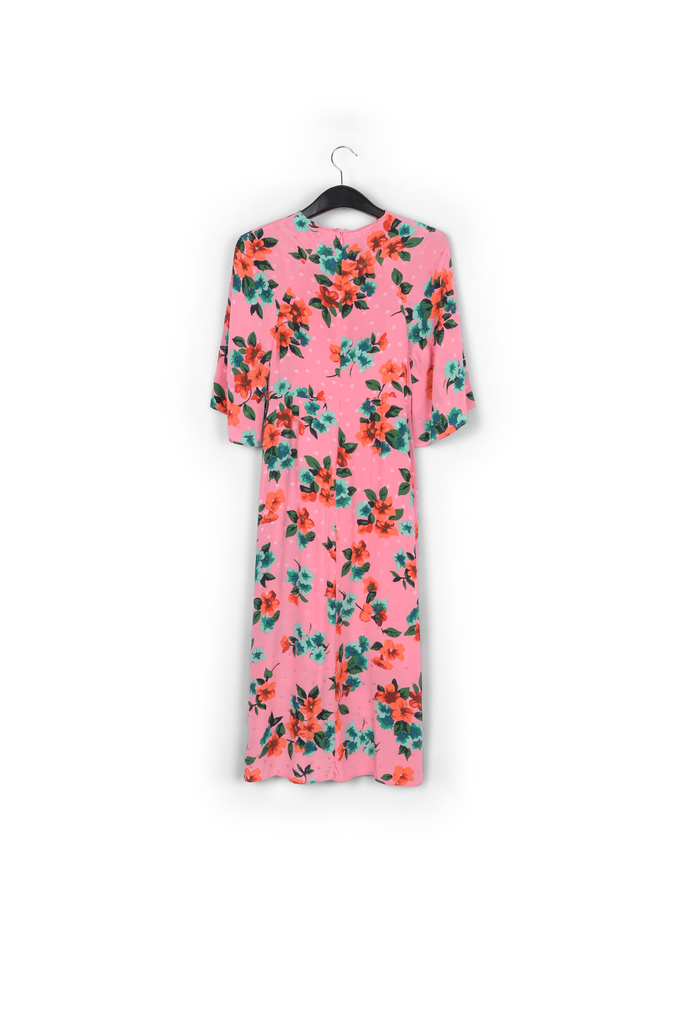 Pink floral and polka dot silk midi dress RE—SSENTIEL | Essentiel second hand
