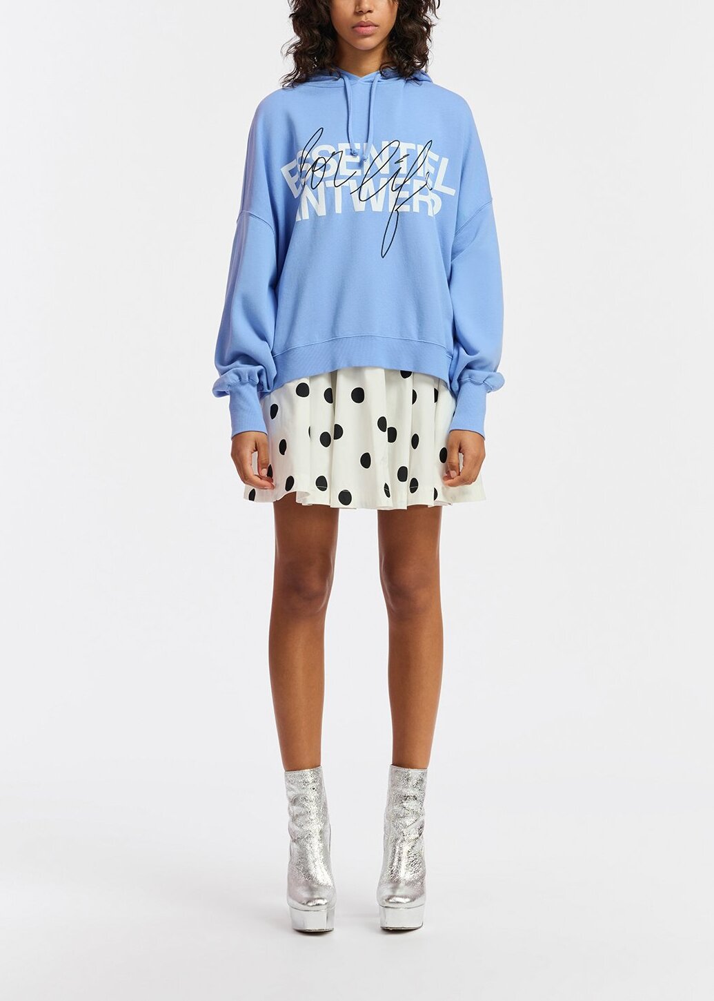 Blue organic cotton-jersey hoodie with logo print RE—SSENTIEL | Essentiel second hand