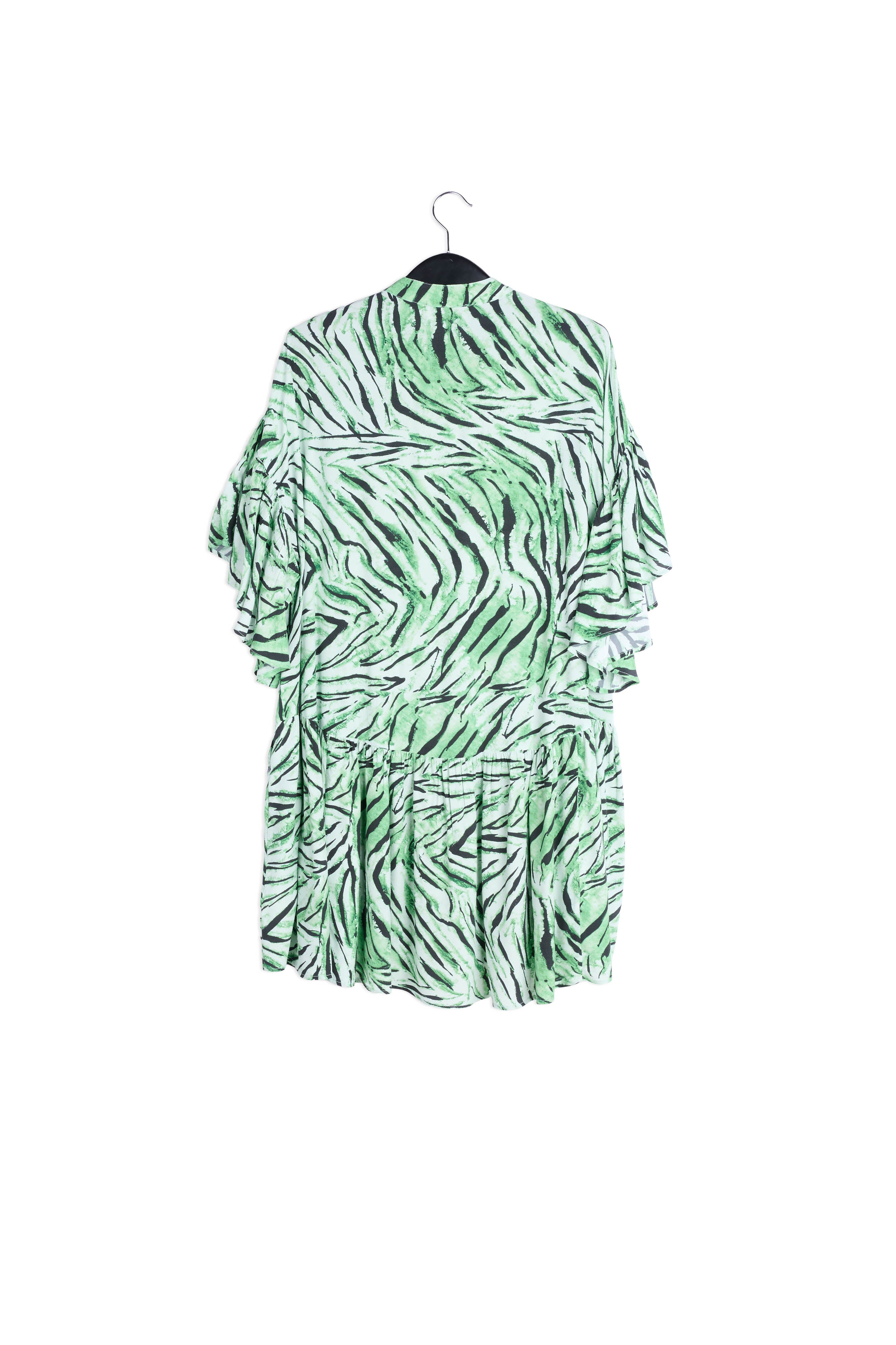 Muntgroene mini-jurk met tijgerprint RE—SSENTIEL | Essentiel second hand