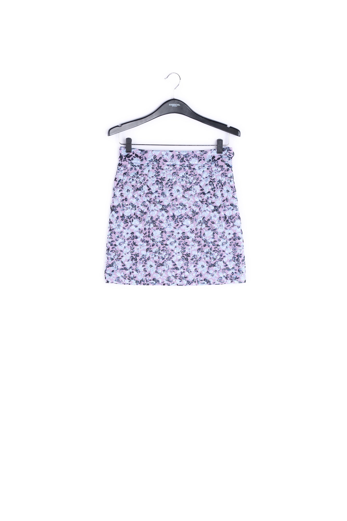 Lilac mini skirt with metallic floral motif RE—SSENTIEL | Essentiel second hand