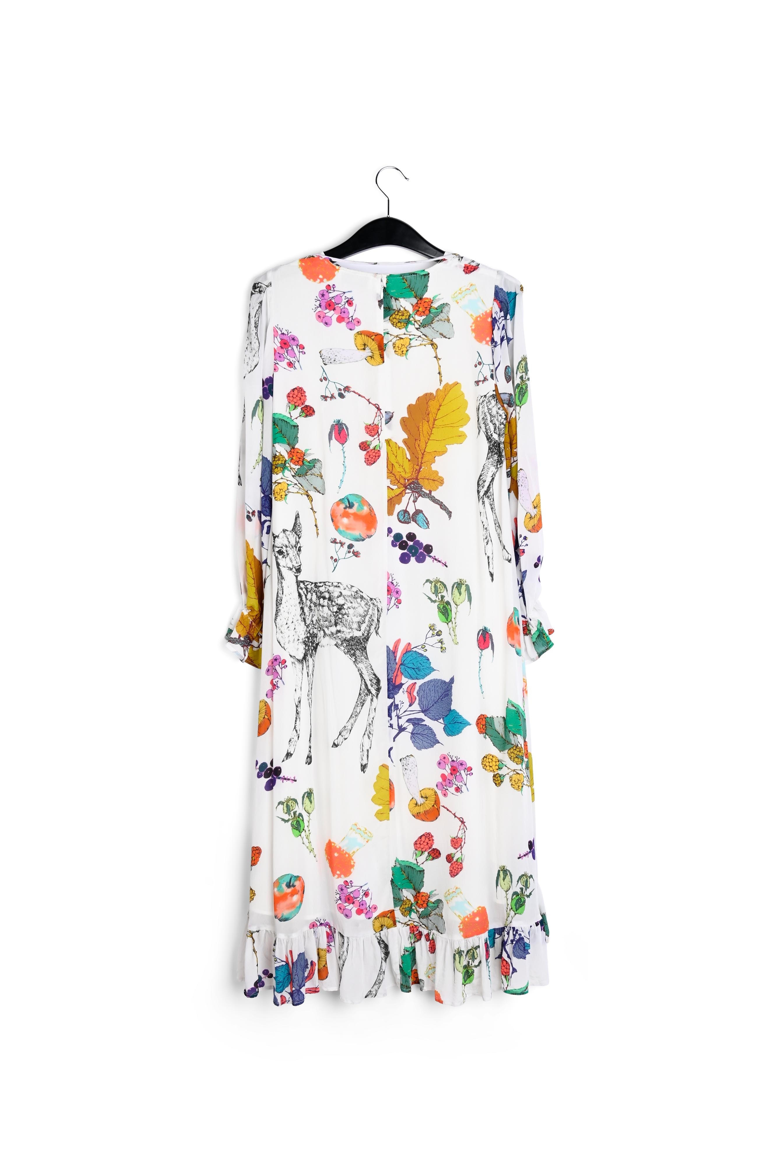 Gebroken witte midi-jurk met bloemen en volant RE—SSENTIEL | Essentiel second hand