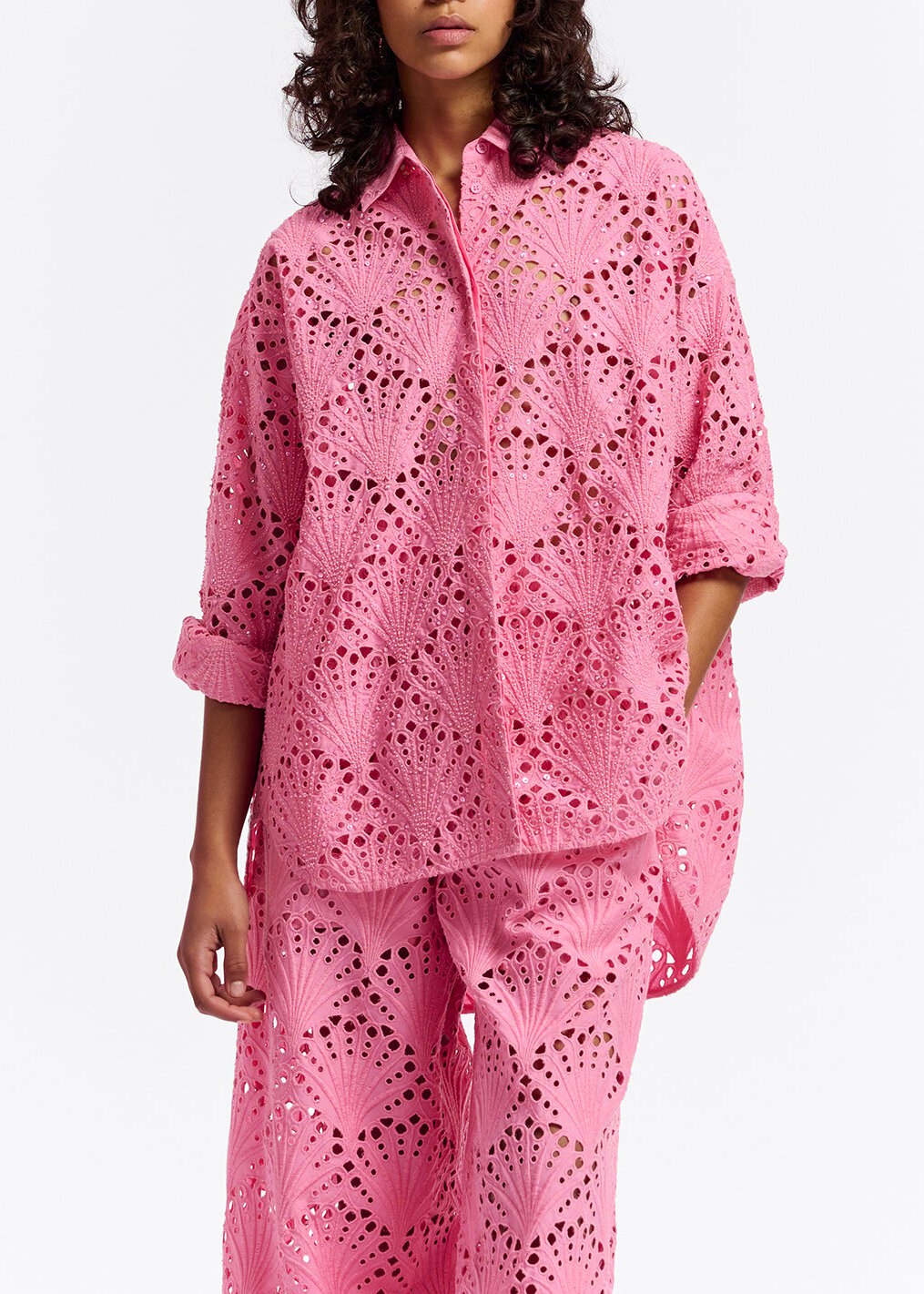 Pink broderie anglaise cotton shirt RE—SSENTIEL | Essentiel second hand