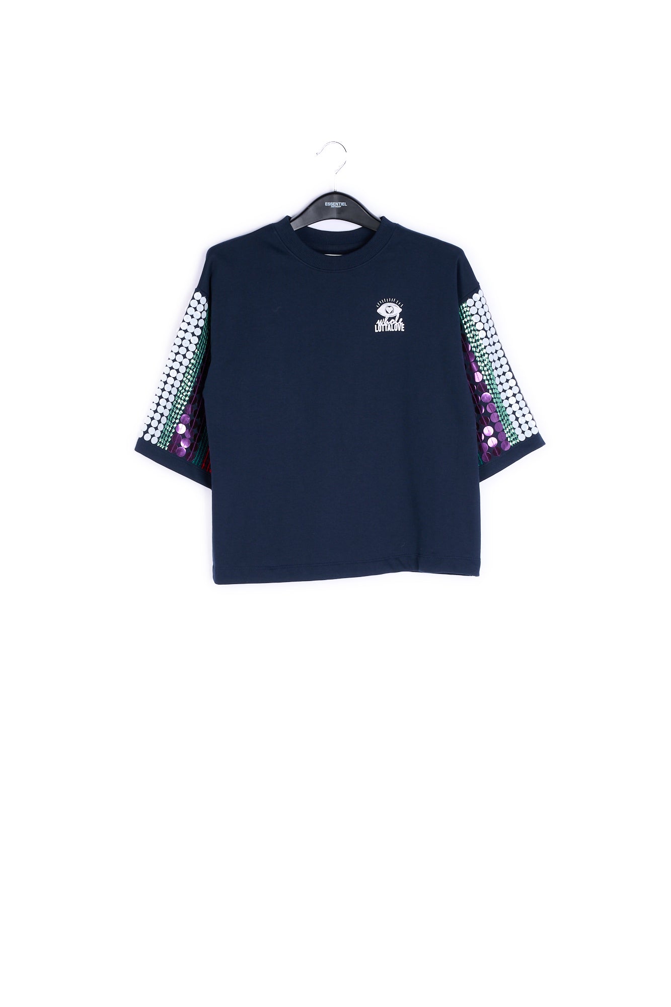 Dark blue organic cotton sweatshirt with sequins RE—SSENTIEL | Essentiel second hand