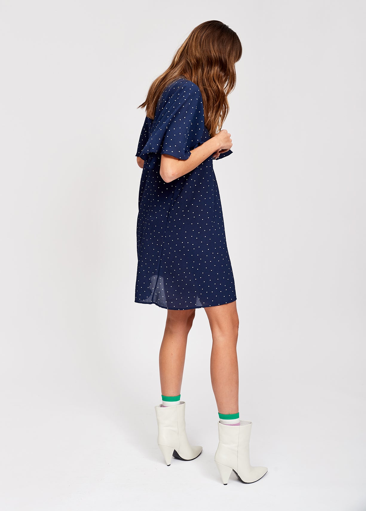Flared dark blue polka dot dress RE—SSENTIEL | Essentiel second hand