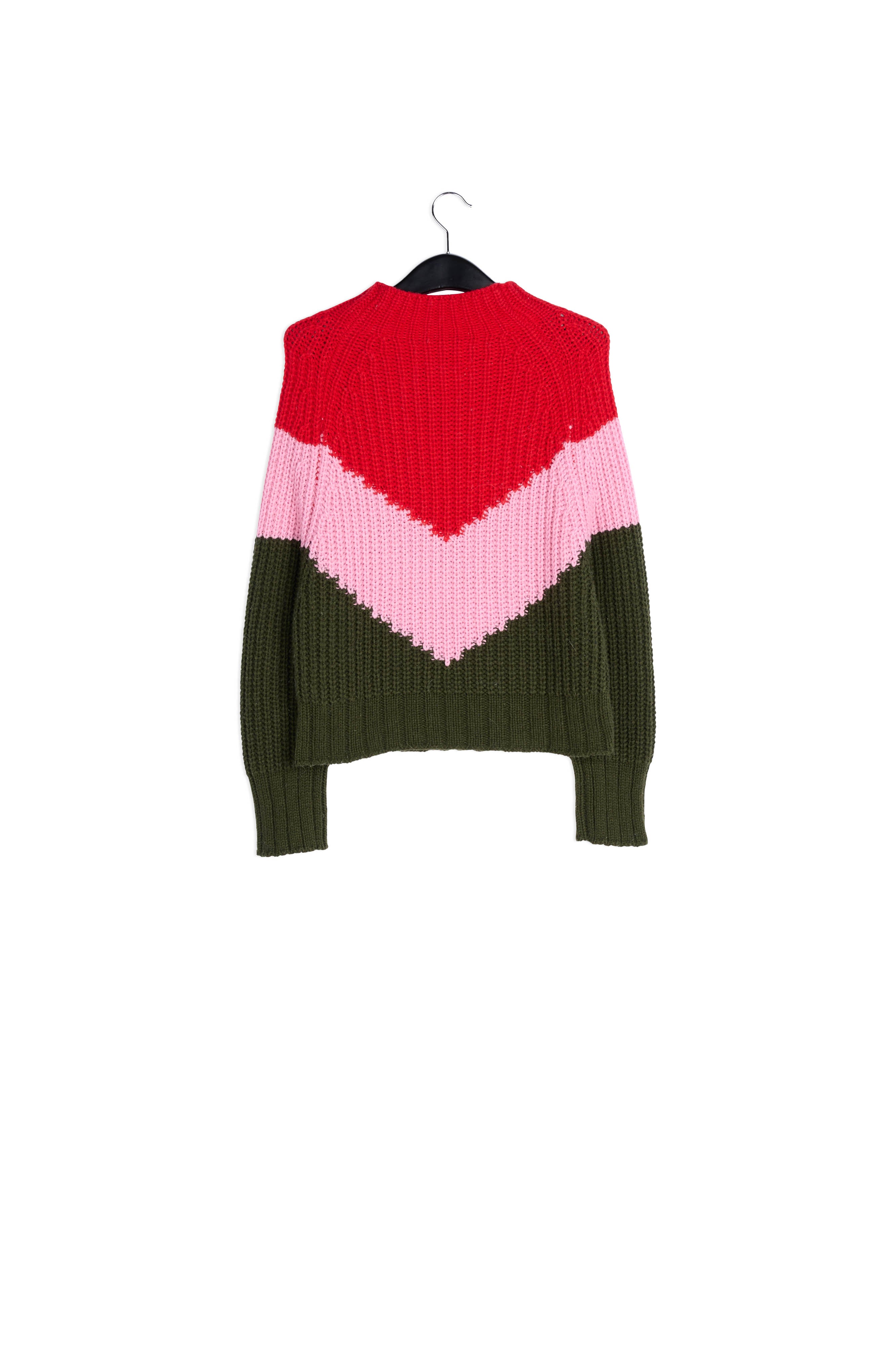 Khaki, pink and red v-panel knitted sweater RE—SSENTIEL | Essentiel second hand