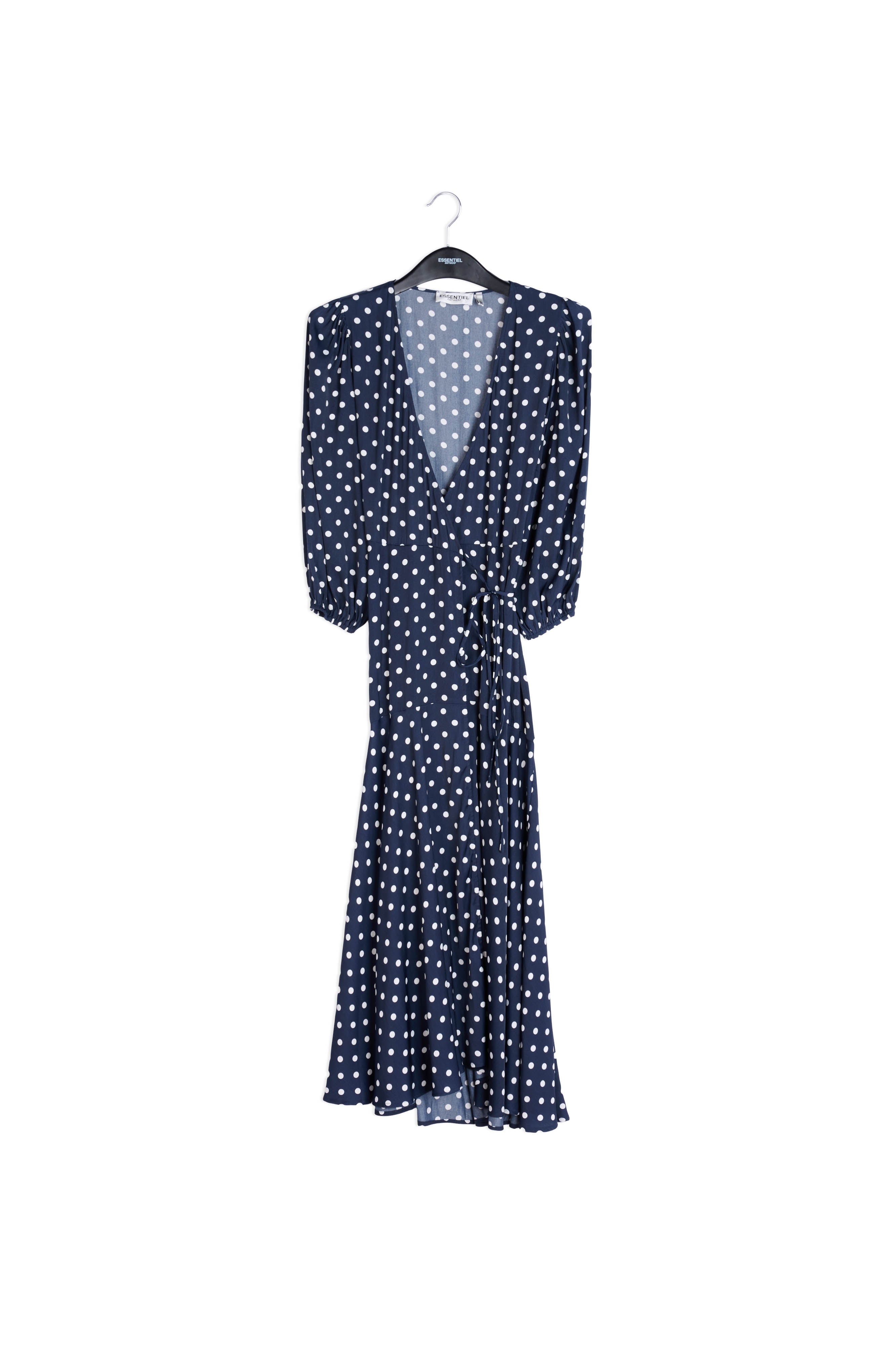 Robe maxi portefeuille bleu foncé à pois RE—SSENTIEL | Essentiel second hand
