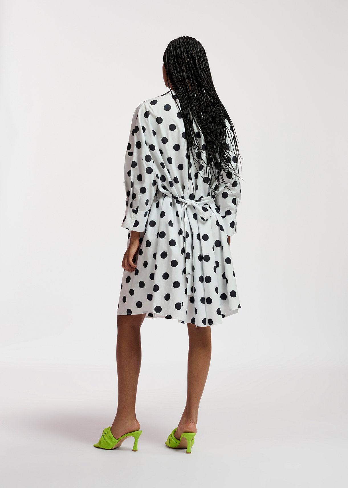White and black polka-dot knee-length shirt dress RE—SSENTIEL | Essentiel second hand