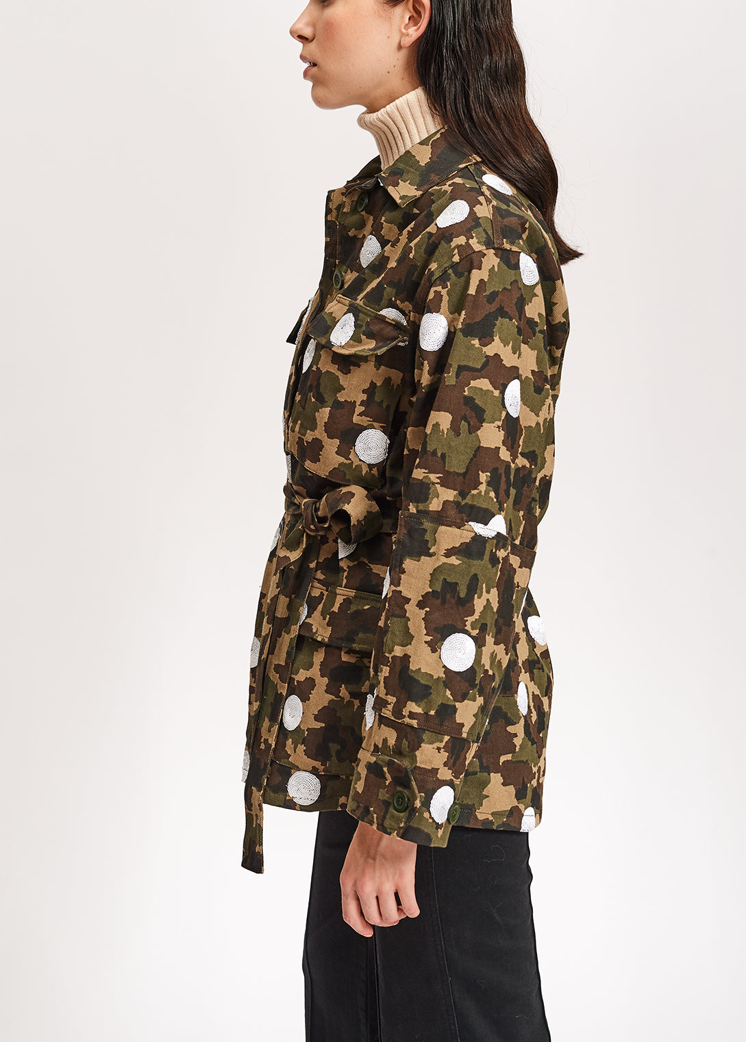 Camouflage-print cotton jacket with white sequin polka dots RE—SSENTIEL | Essentiel second hand