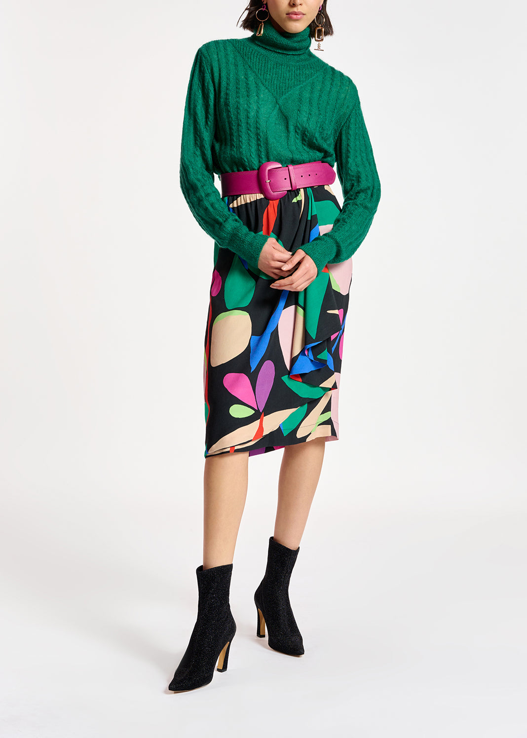 Pull à col roulé en tricot torsadé vert foncé RE—SSENTIEL | Essentiel second hand