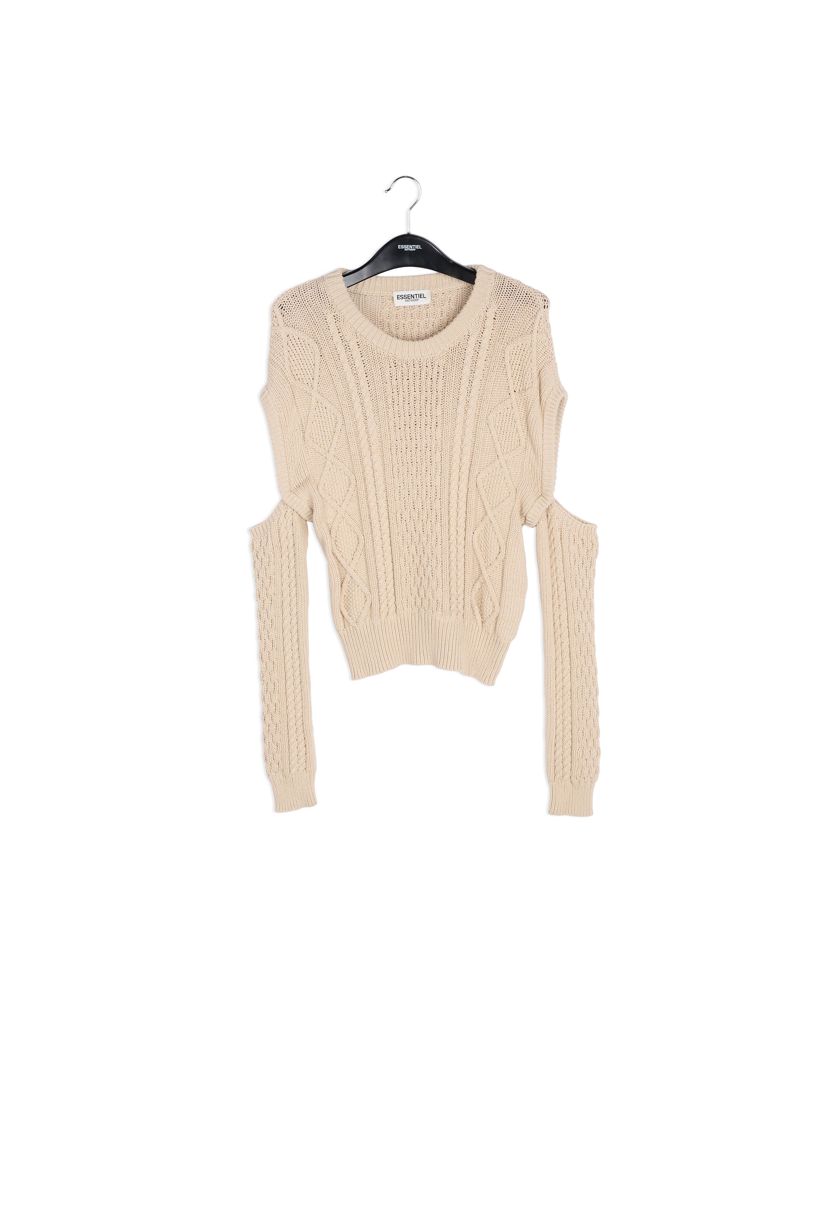Ecru cable-knitted sweater with detachable sleeves RE—SSENTIEL | Essentiel second hand
