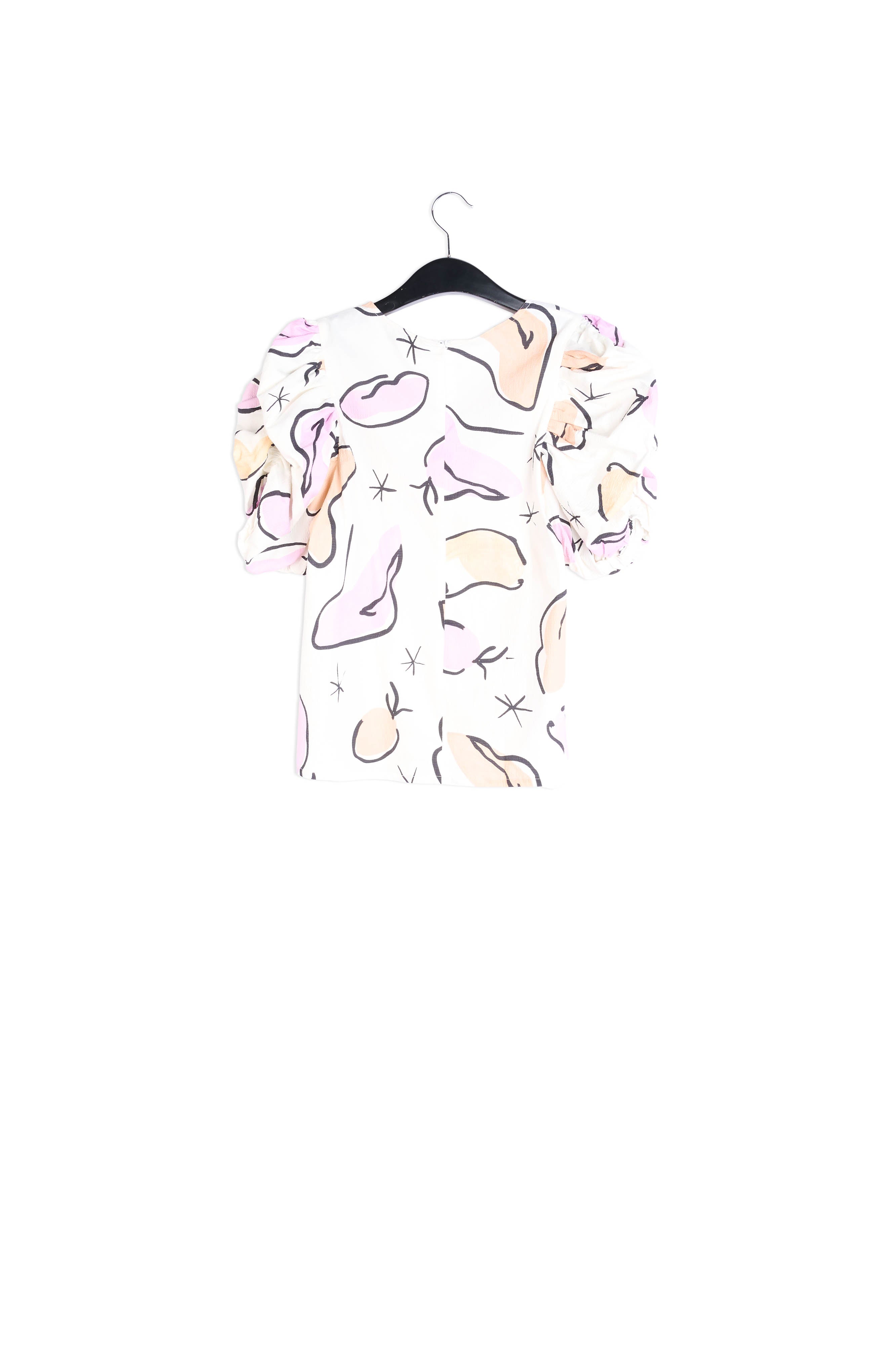 Top blanc à imprimé abstrait et manches bouffantes RE—SSENTIEL | Essentiel second hand