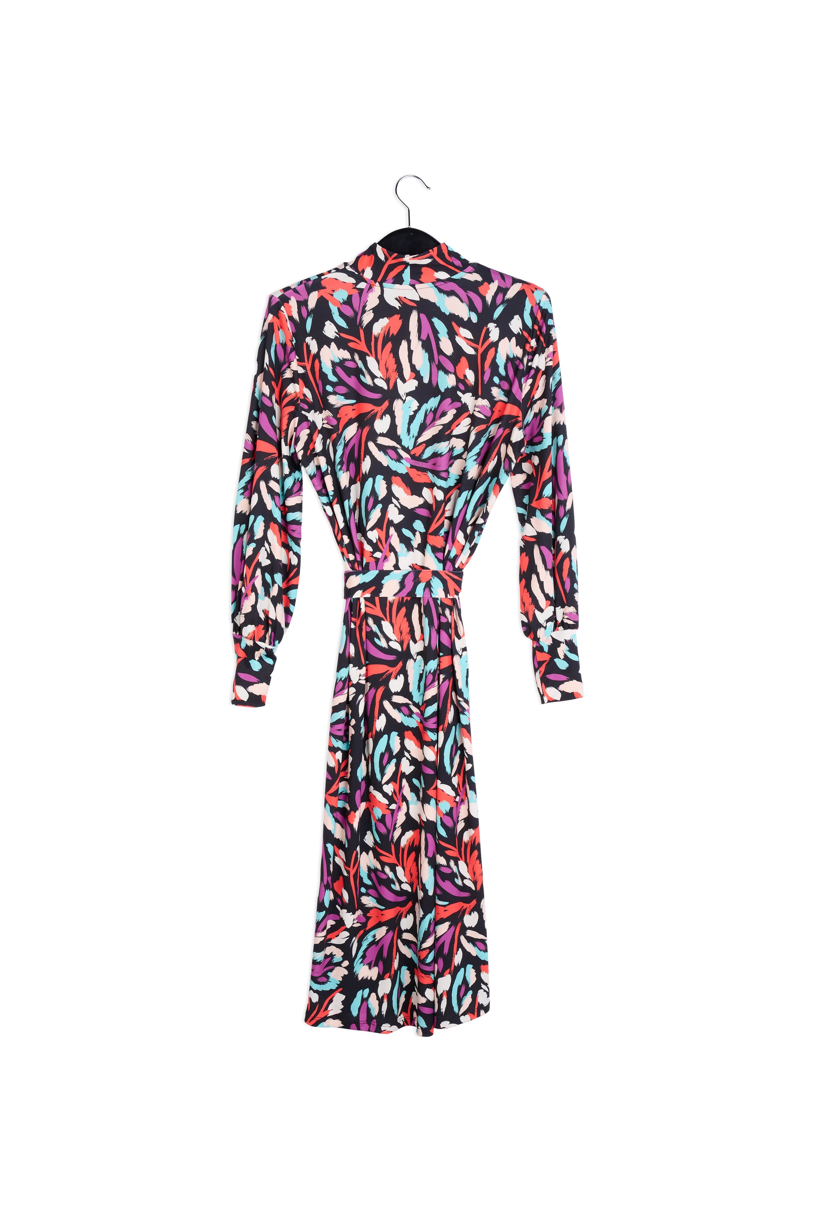 Midi-jurk in zwart, geel en lila stretch jersey RE—SSENTIEL | Essentiel second hand