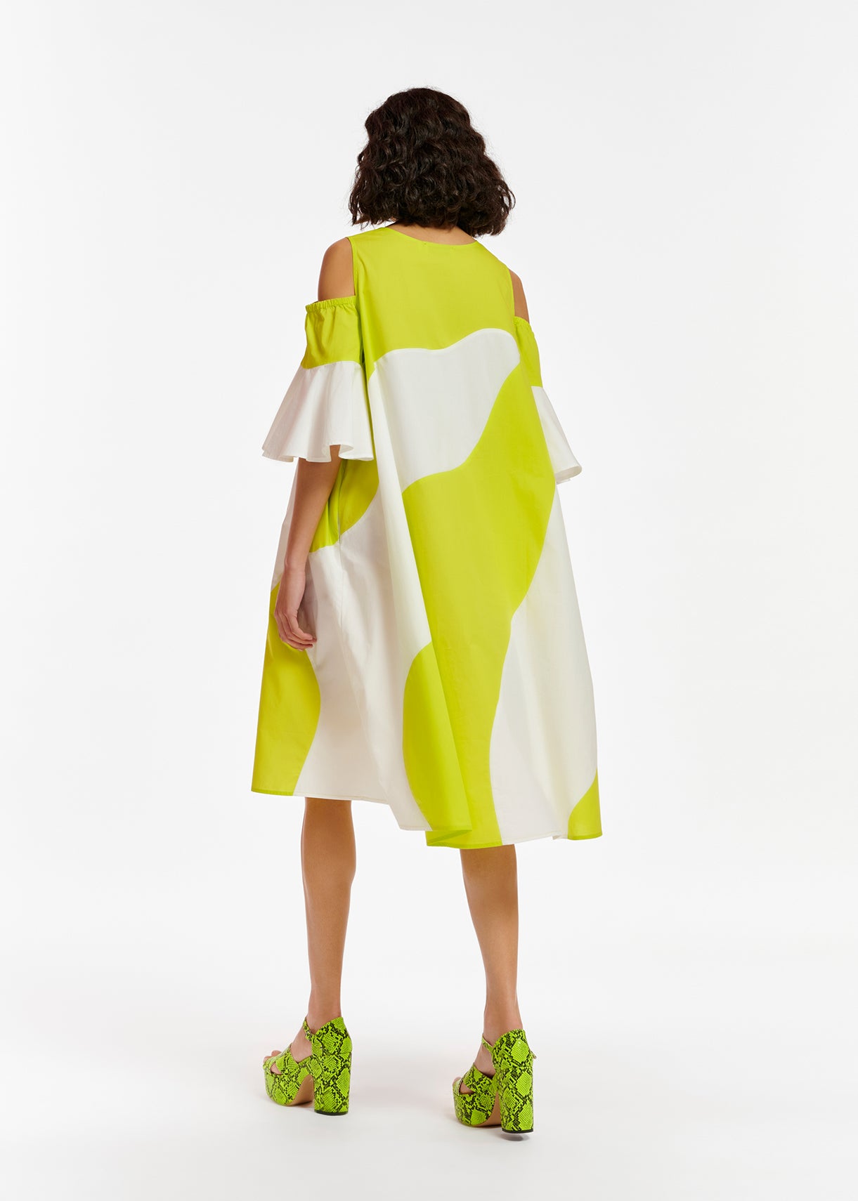 Lime green and white cotton knee-length dress RE—SSENTIEL | Essentiel second hand
