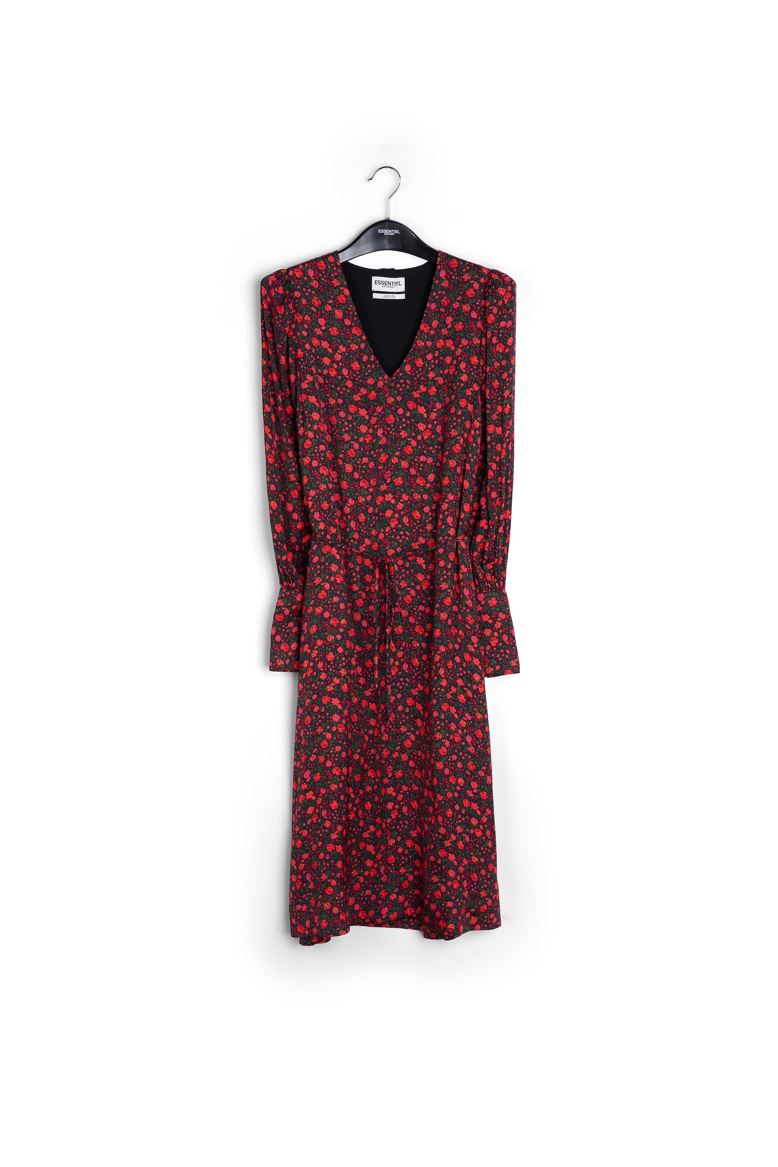 Maxi-jurk met zwarte en rode bloemenprint RE—SSENTIEL | Essentiel second hand
