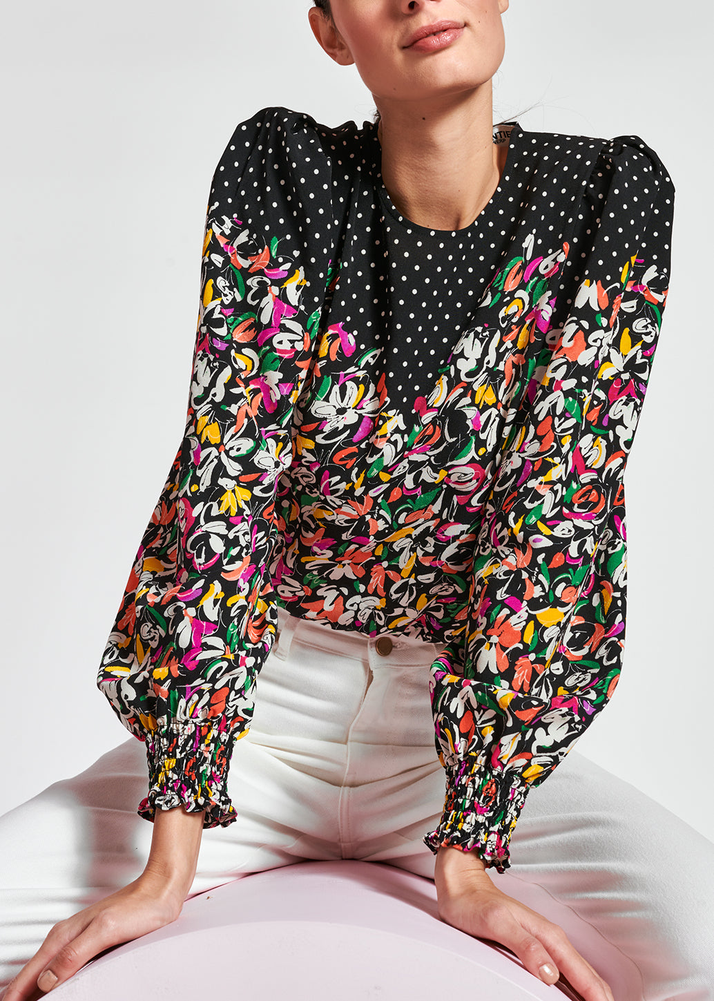 Colorful floral and polka-dot mixed-print top RE—SSENTIEL | Essentiel second hand