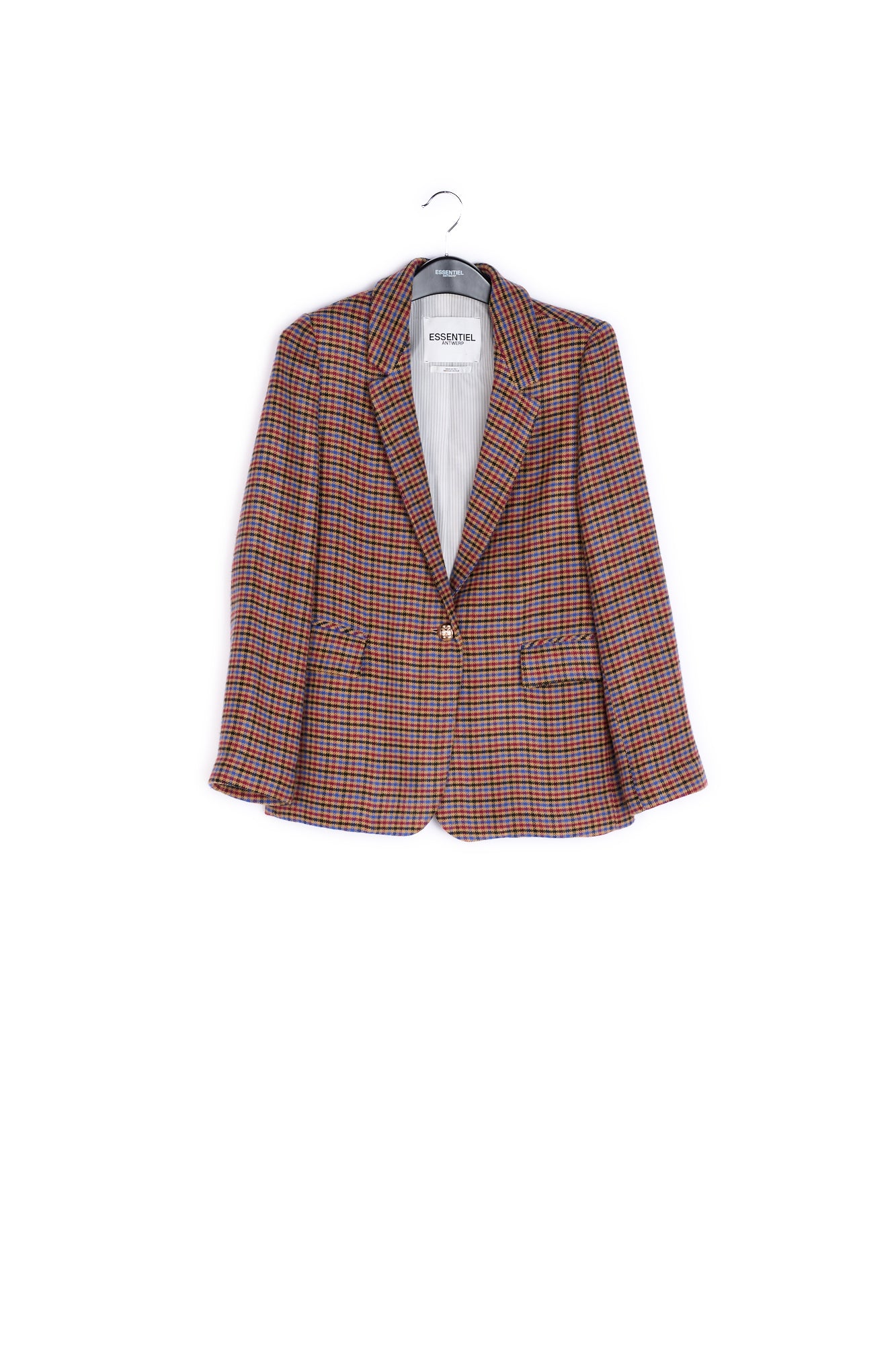 Light brown cardigan with blue, red and black checks RE—SSENTIEL | Essentiel second hand