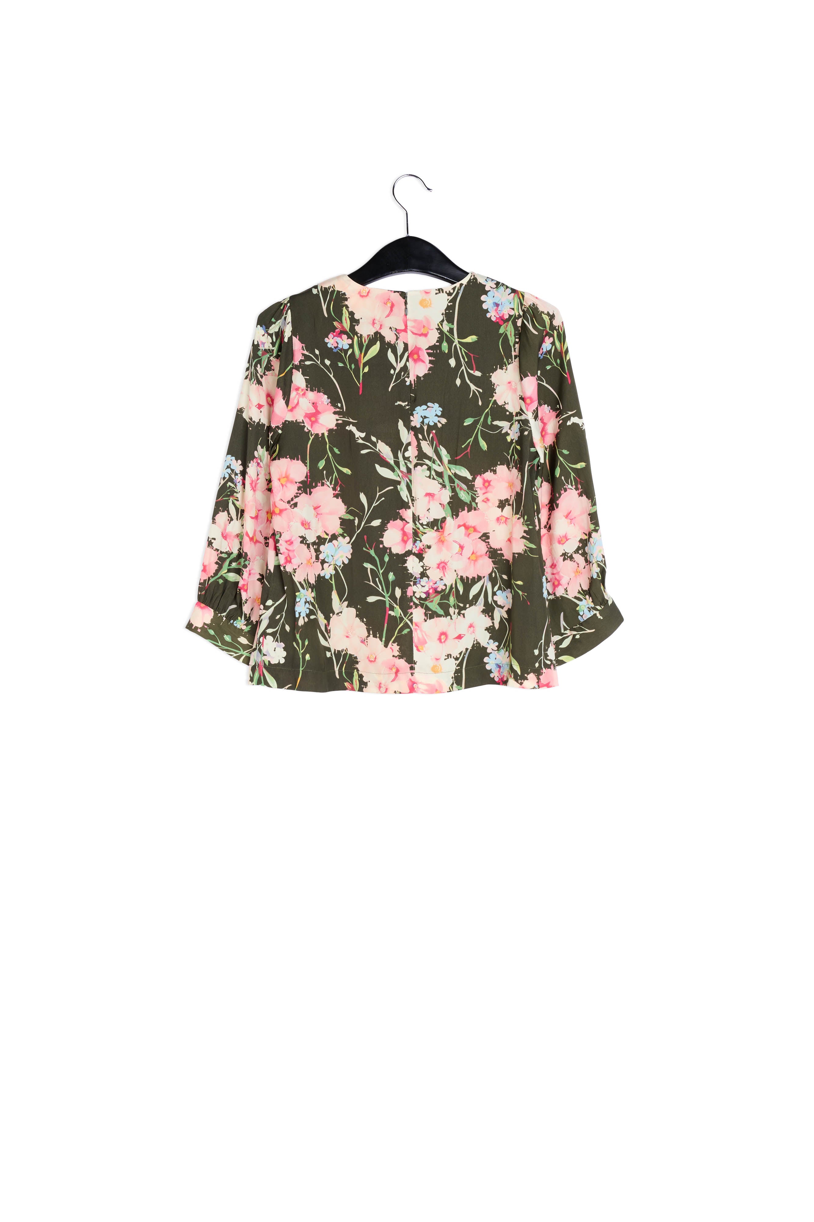 Kaki bloementop met pofmouwen RE—SSENTIEL | Essentiel second hand