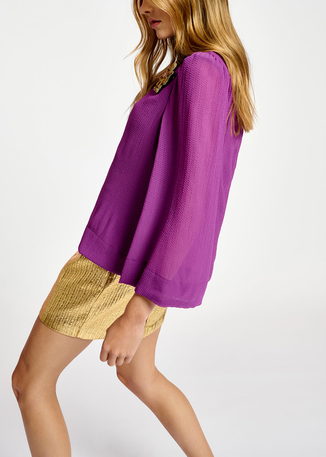 Paarse top met pofschouders RE—SSENTIEL | Essentiel second hand