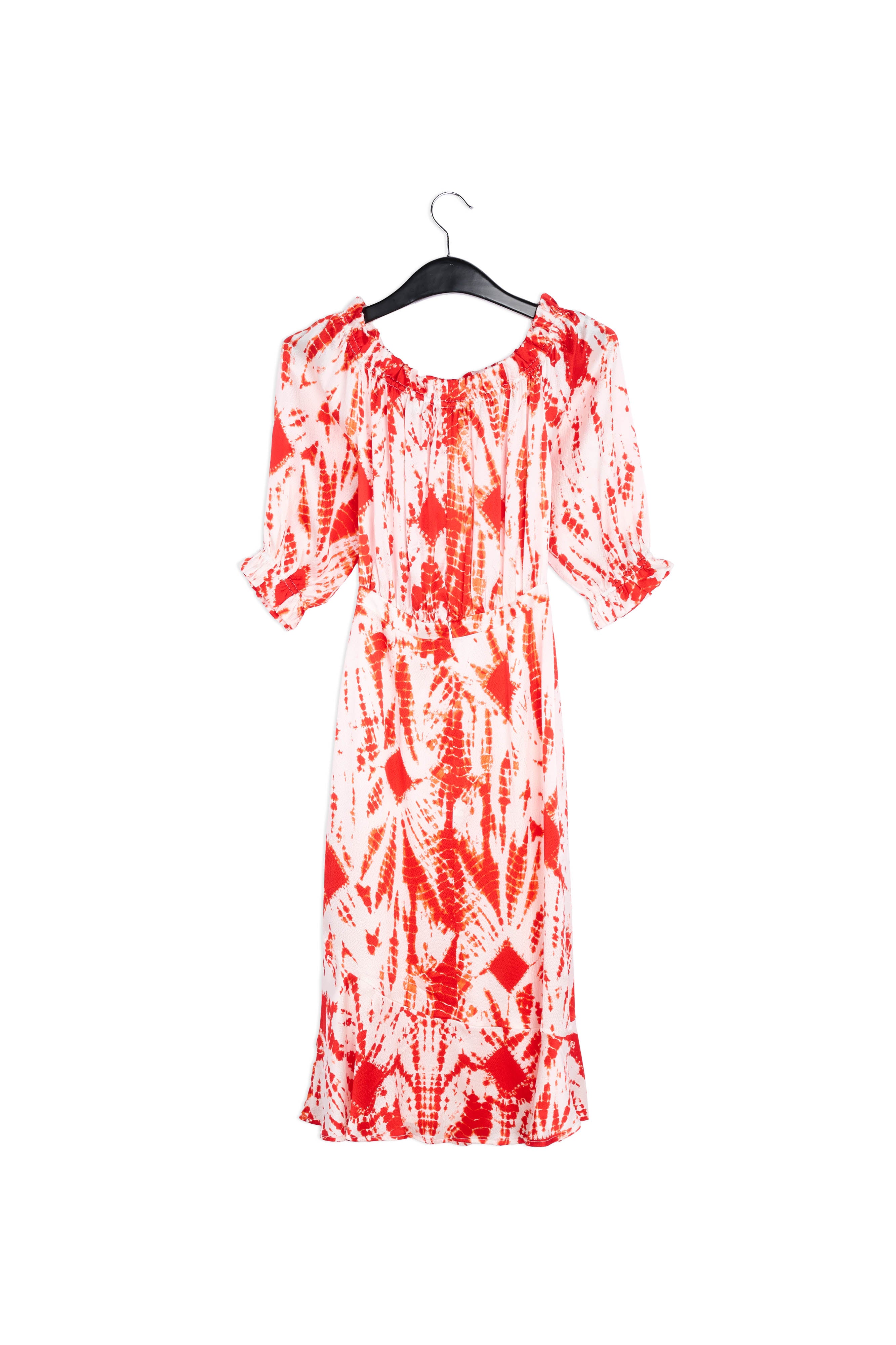 Off-white and green tie-dyed off-the-shoulder silk dress RE—SSENTIEL | Essentiel second hand