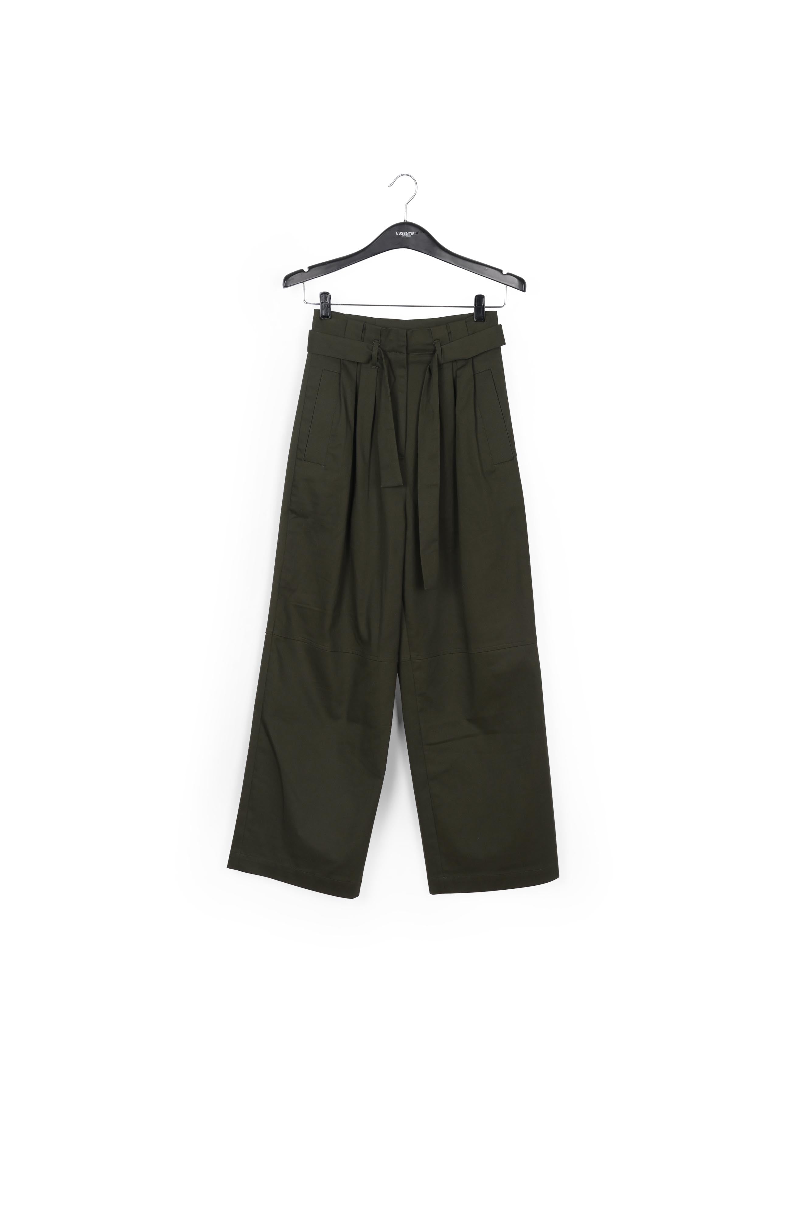 Pantalon droit vert foncé avec ceinture RE—SSENTIEL | Essentiel second hand