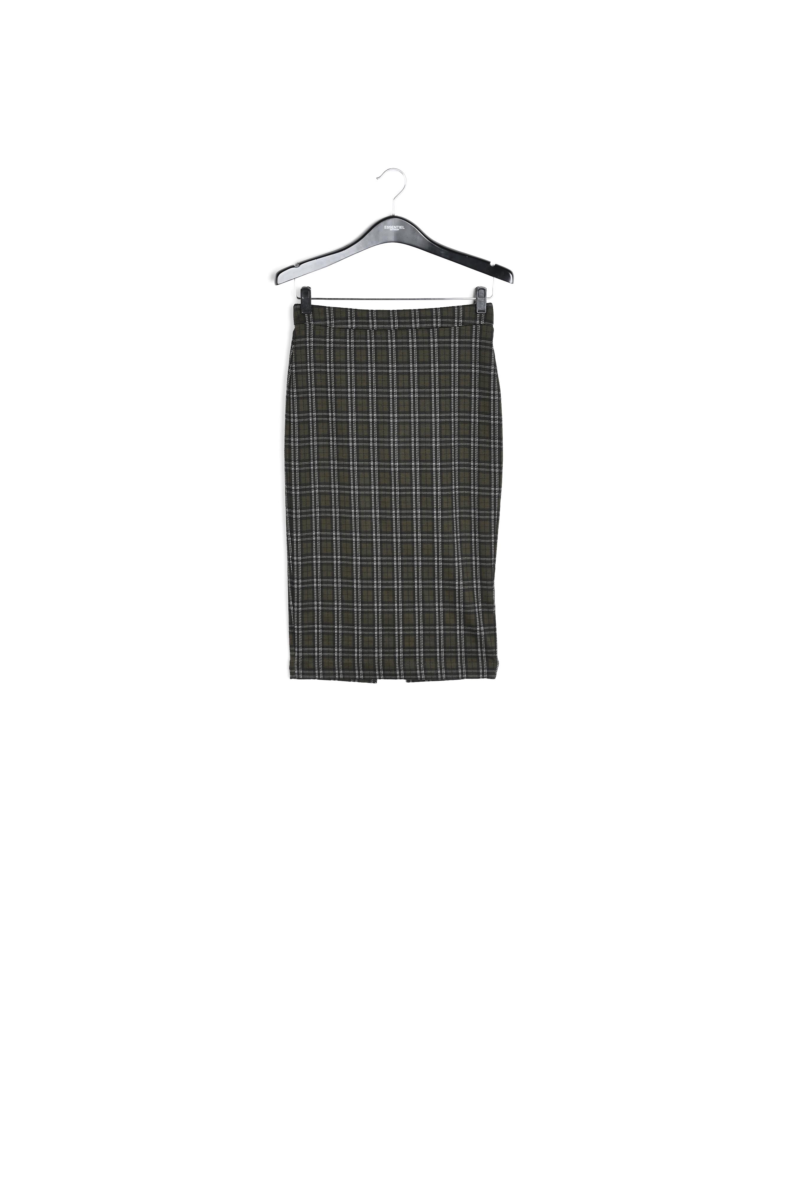 Jupe fourreau en pied-de-poule blanc cassé et orange RE—SSENTIEL | Essentiel second hand