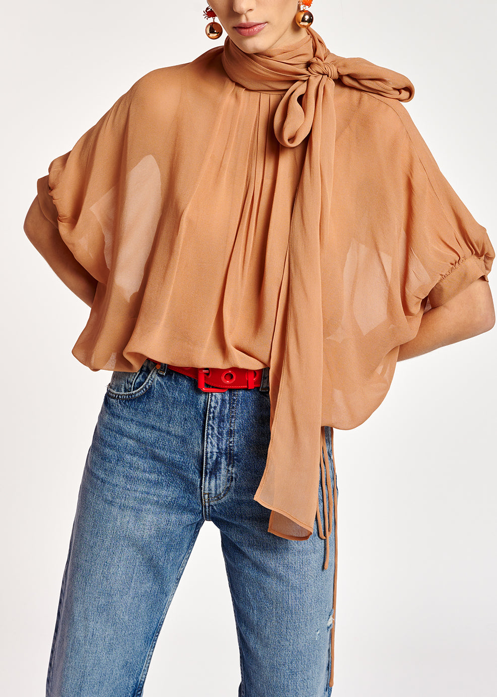 Tan voluminous sheer top RE—SSENTIEL | Essentiel second hand