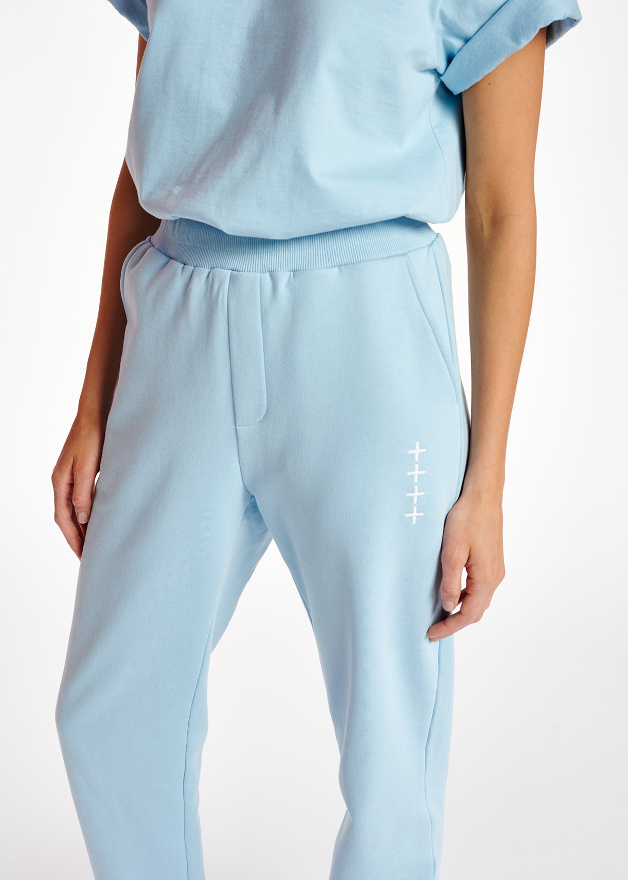 Light blue organic cotton-jersey sweatpants RE—SSENTIEL | Essentiel second hand
