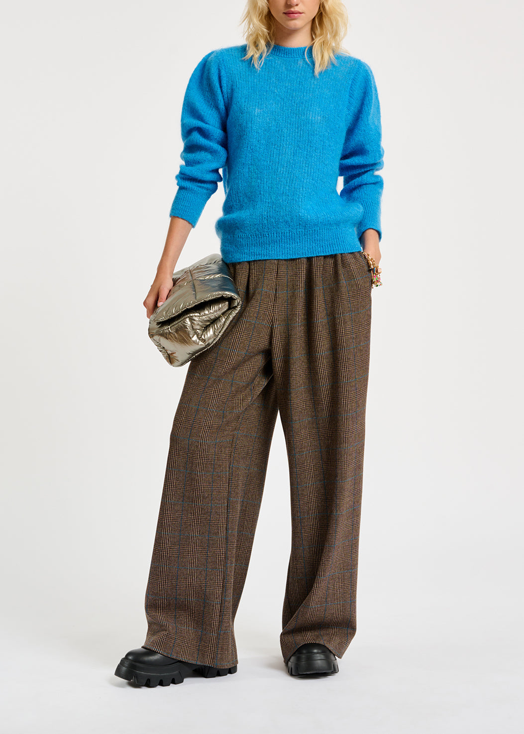 Blue mohair-blend knit sweater with puffed shoulders RE—SSENTIEL | Essentiel second hand