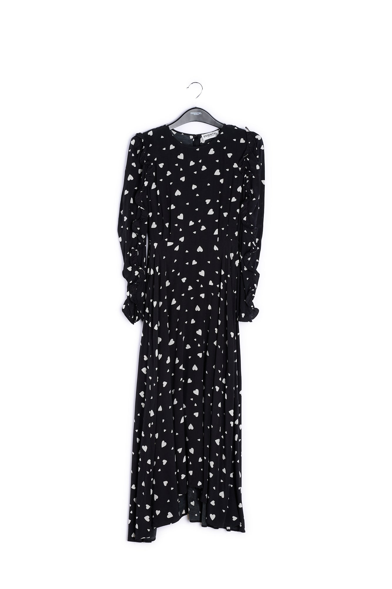 Black heart-print maxi dress with ruffle details RE—SSENTIEL | Essentiel second hand