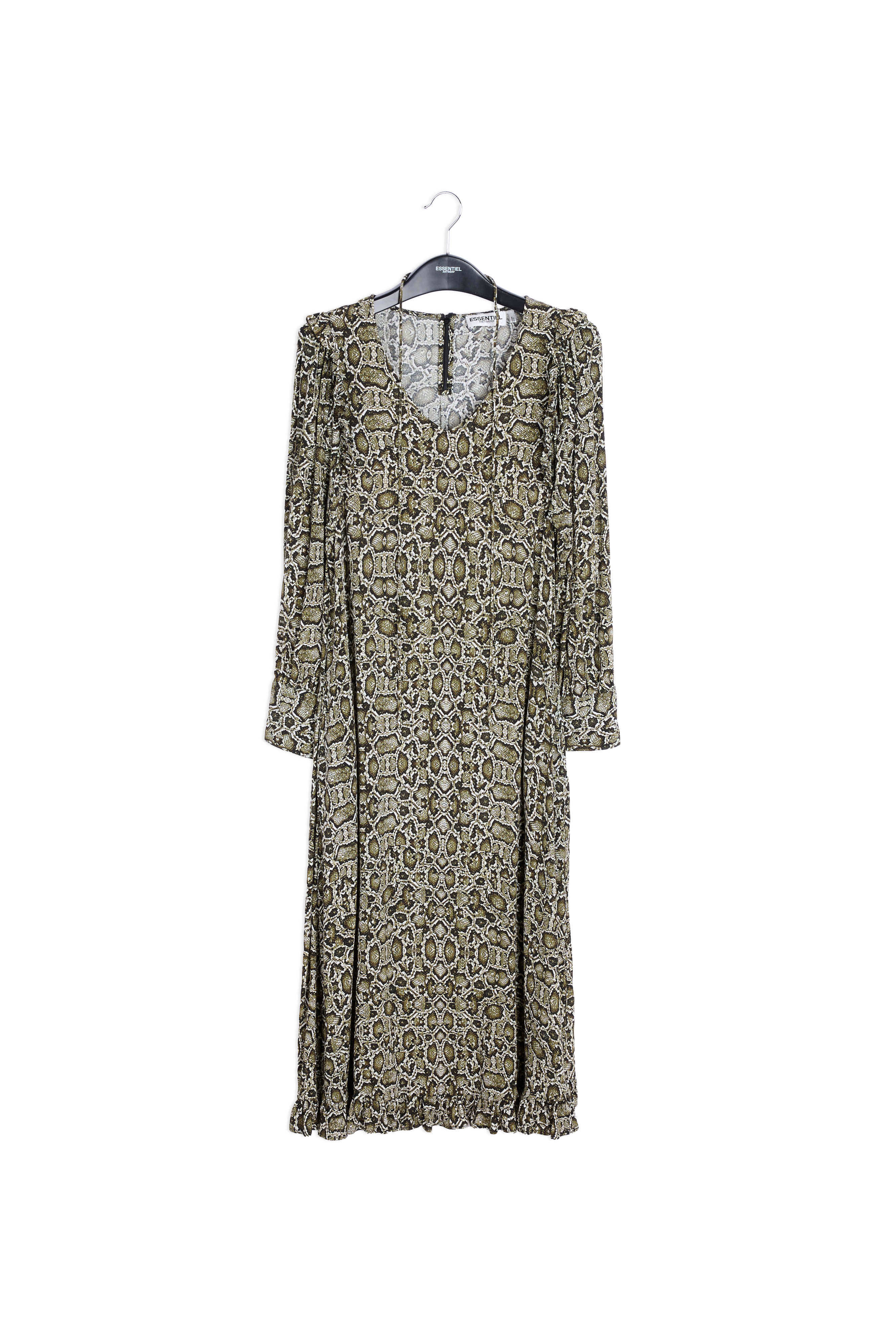 Kakigroene midi-jurk met slangenprint RE—SSENTIEL | Essentiel second hand