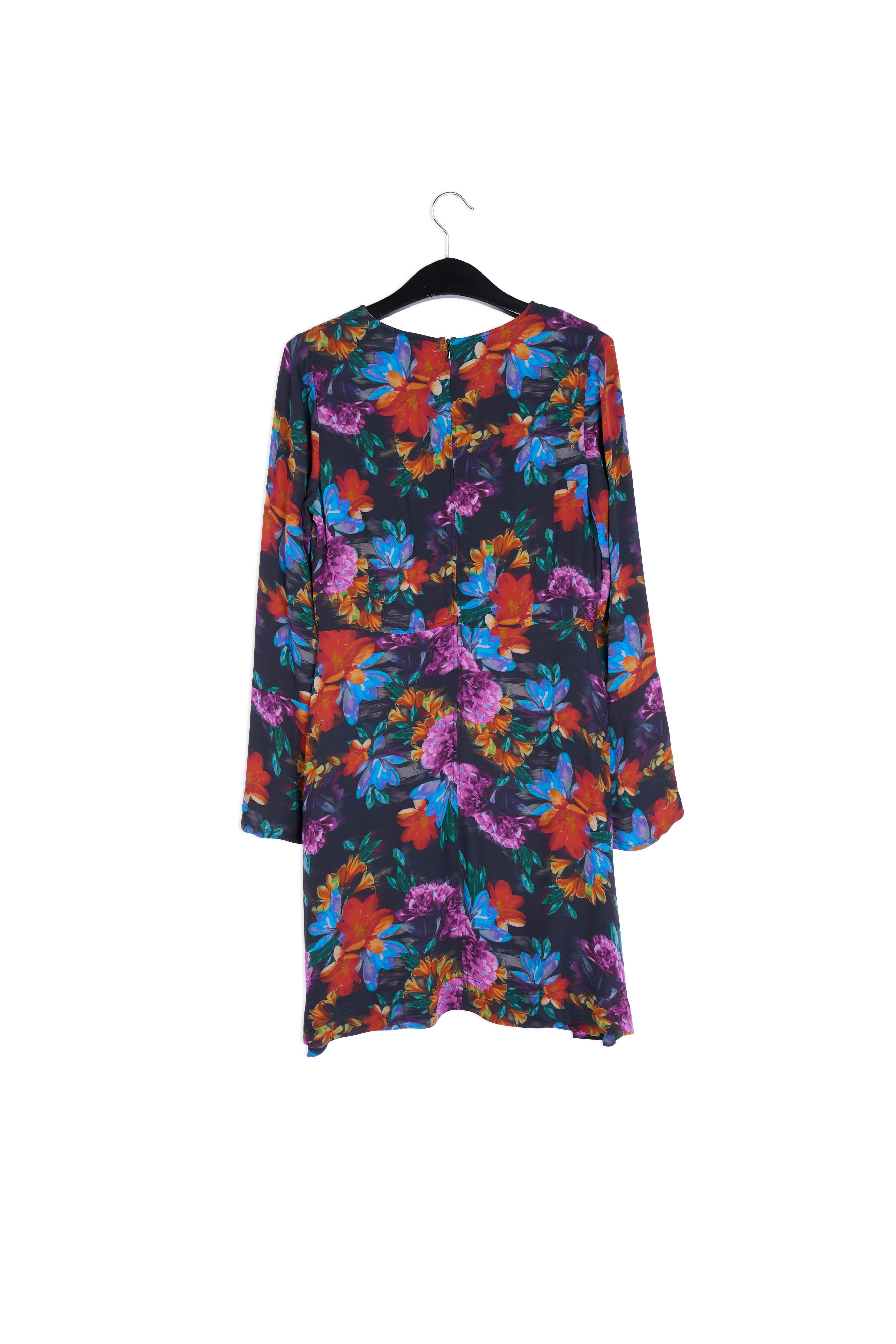 Mini-jurk met antracietgrijze, blauwe en oranje bloemenprint RE—SSENTIEL | Essentiel second hand