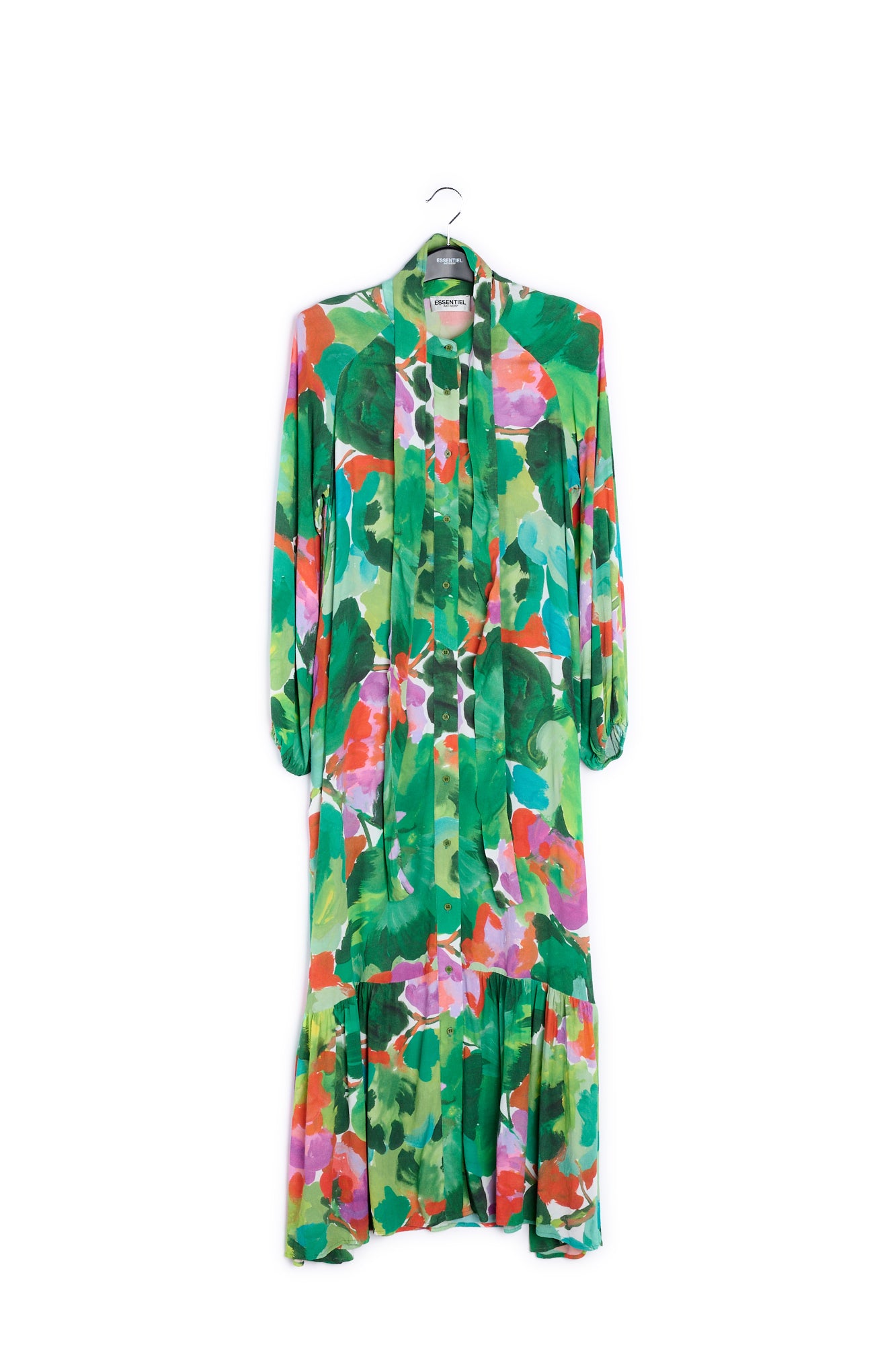 Green watercolor print maxi-length shirt dress RE—SSENTIEL | Essentiel second hand