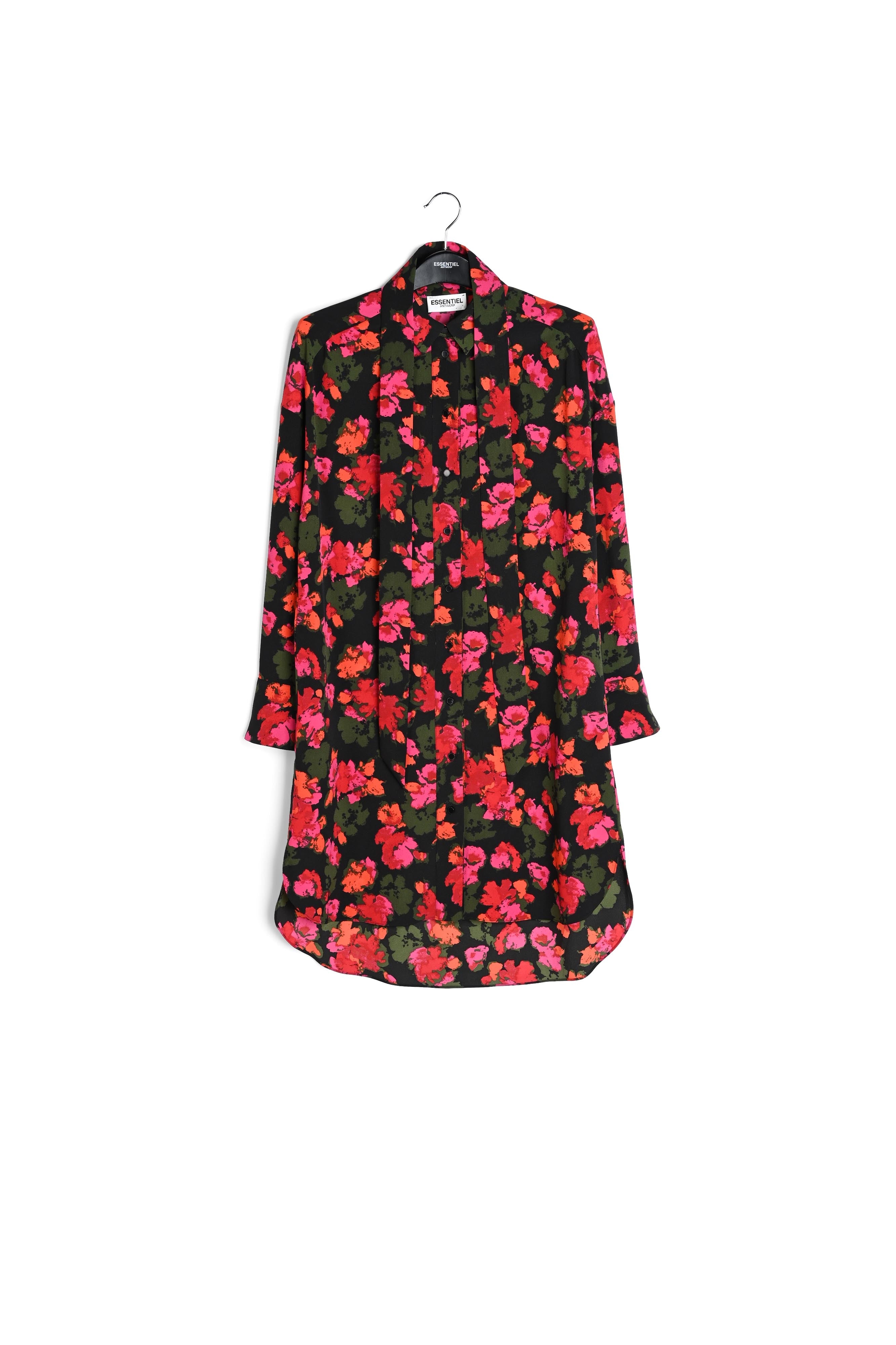 Black and red floral print midi shirt dress RE—SSENTIEL | Essentiel second hand