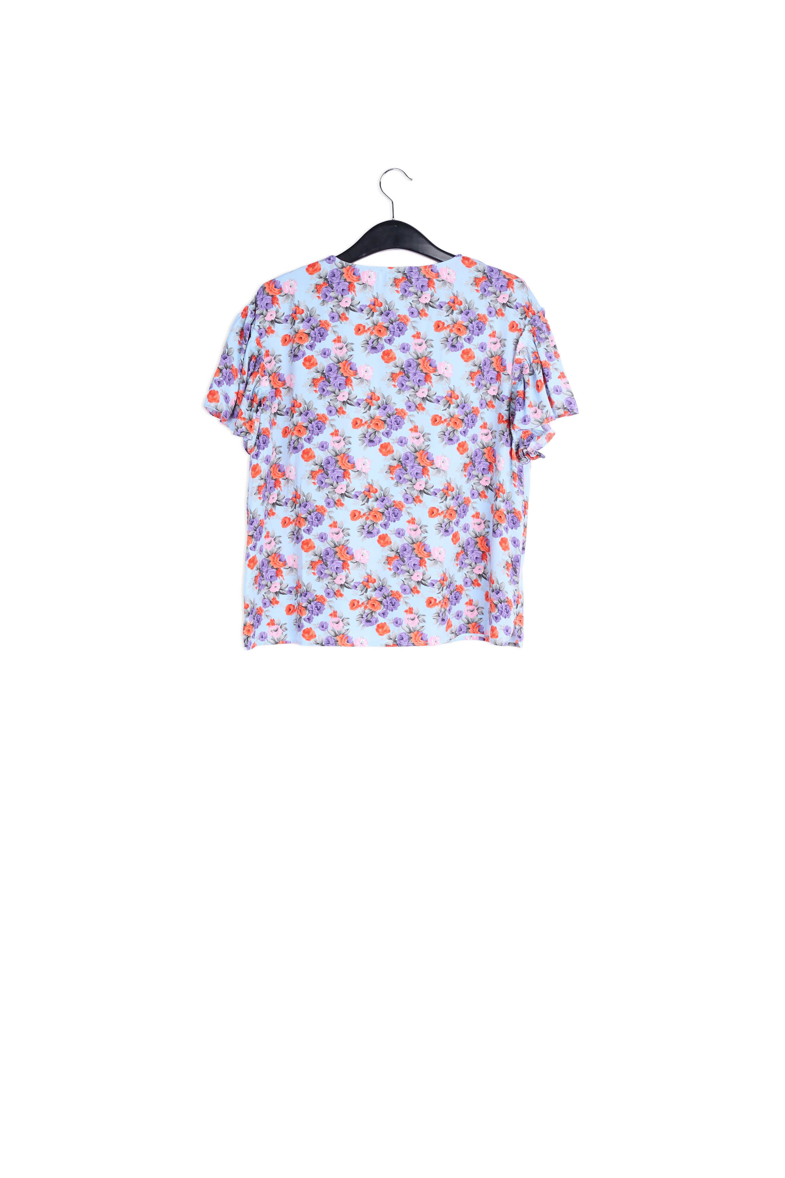 Lichtblauwe bloementop met ruchemouwen RE—SSENTIEL | Essentiel second hand