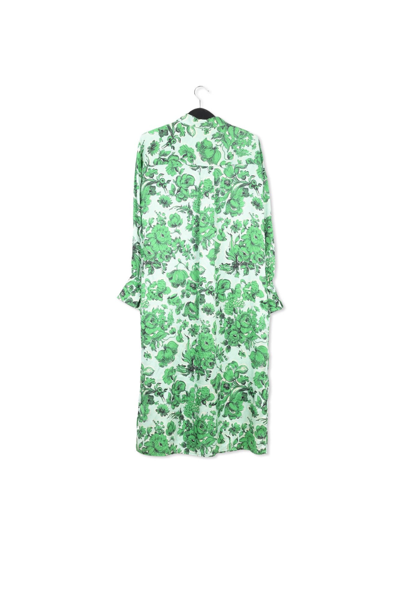 Robe chemise en soie bleue et verte fleurie RE—SSENTIEL | Essentiel second hand