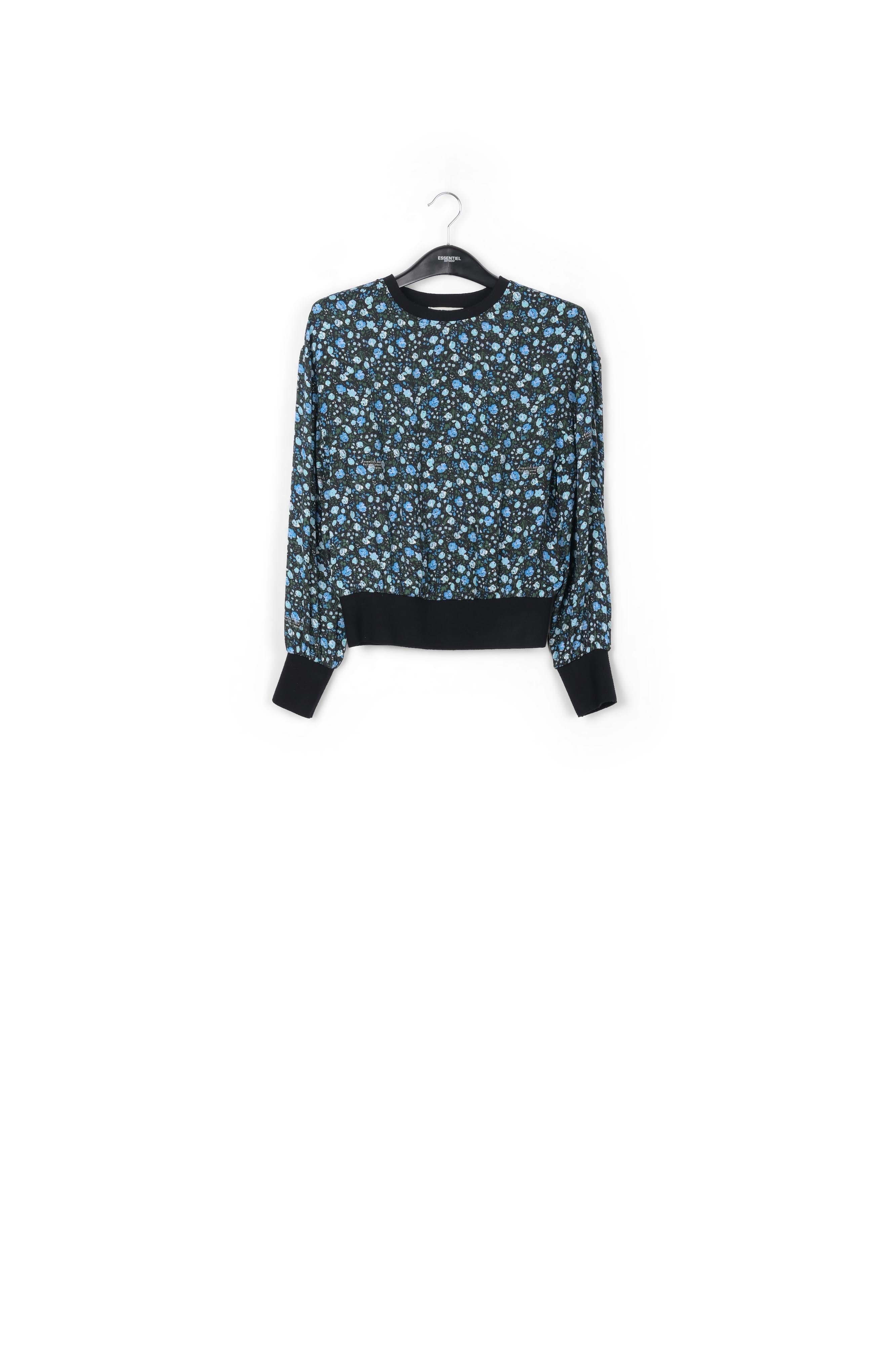 Blue and turquoise print top with contrast ribs RE—SSENTIEL | Essentiel second hand