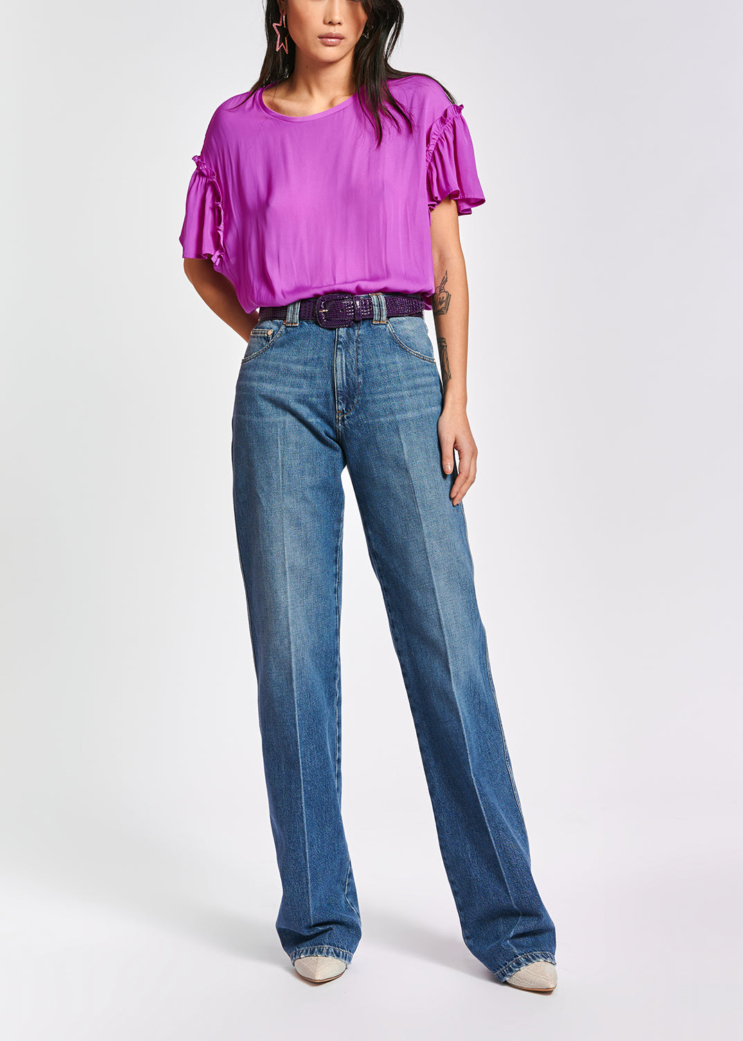 Lilac ruffled short-sleeve top RE—SSENTIEL | Essentiel second hand