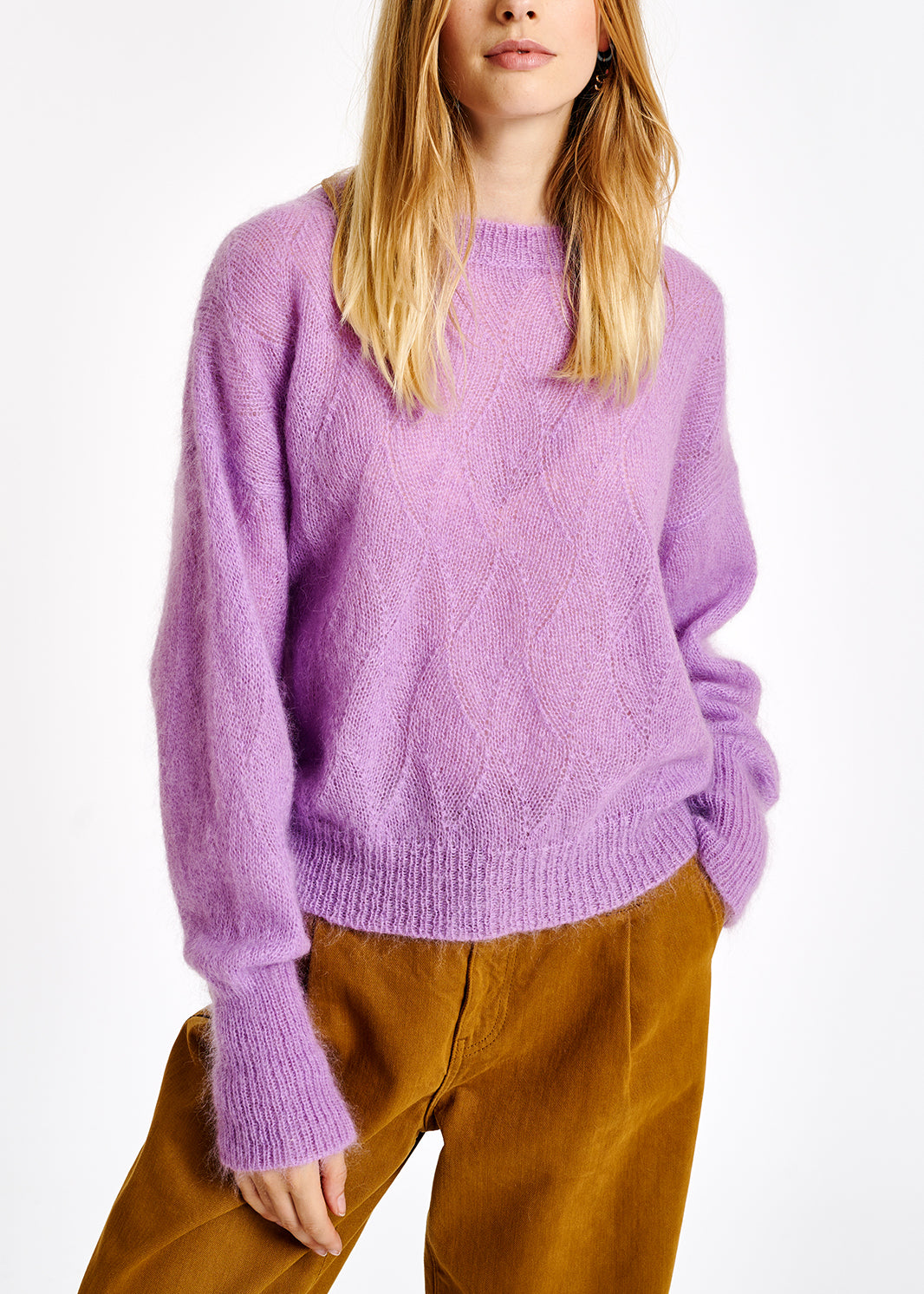 Lilac ajour-knitted mohair sweater RE—SSENTIEL | Essentiel second hand